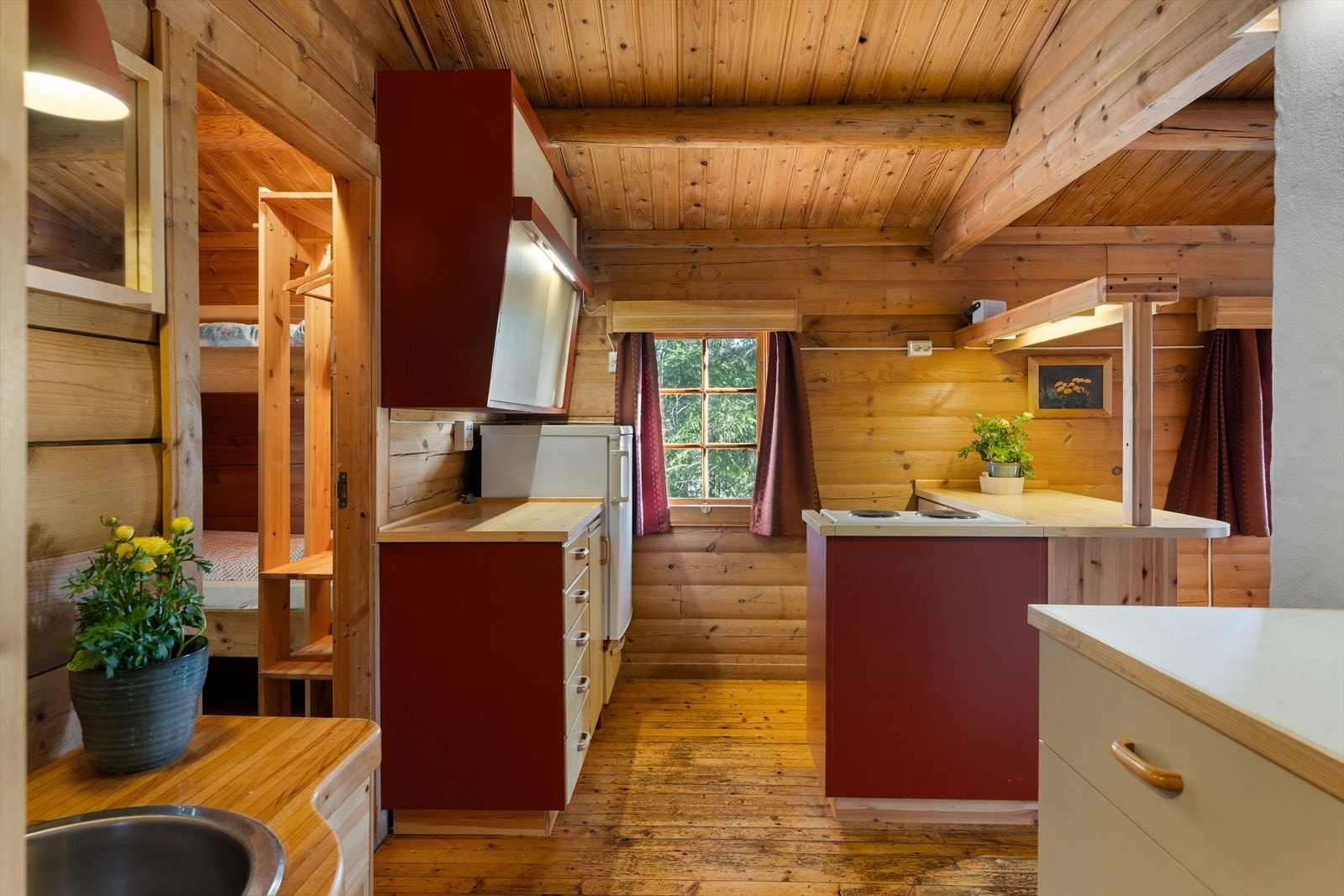 Man har både god skap-og benkeplass, i tillegg til en platetopp og kjøleskap. Galleribilde