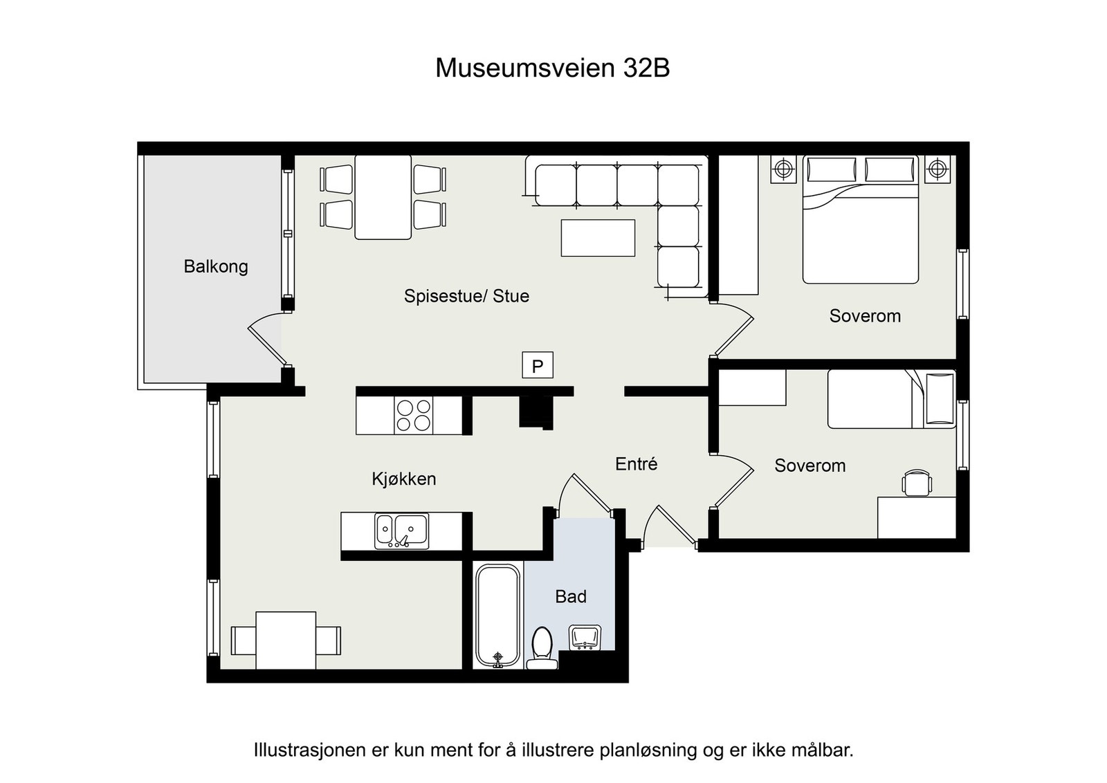 Leiligheten har en fin planløsning med romslig kjøkken og stue Galleribilde