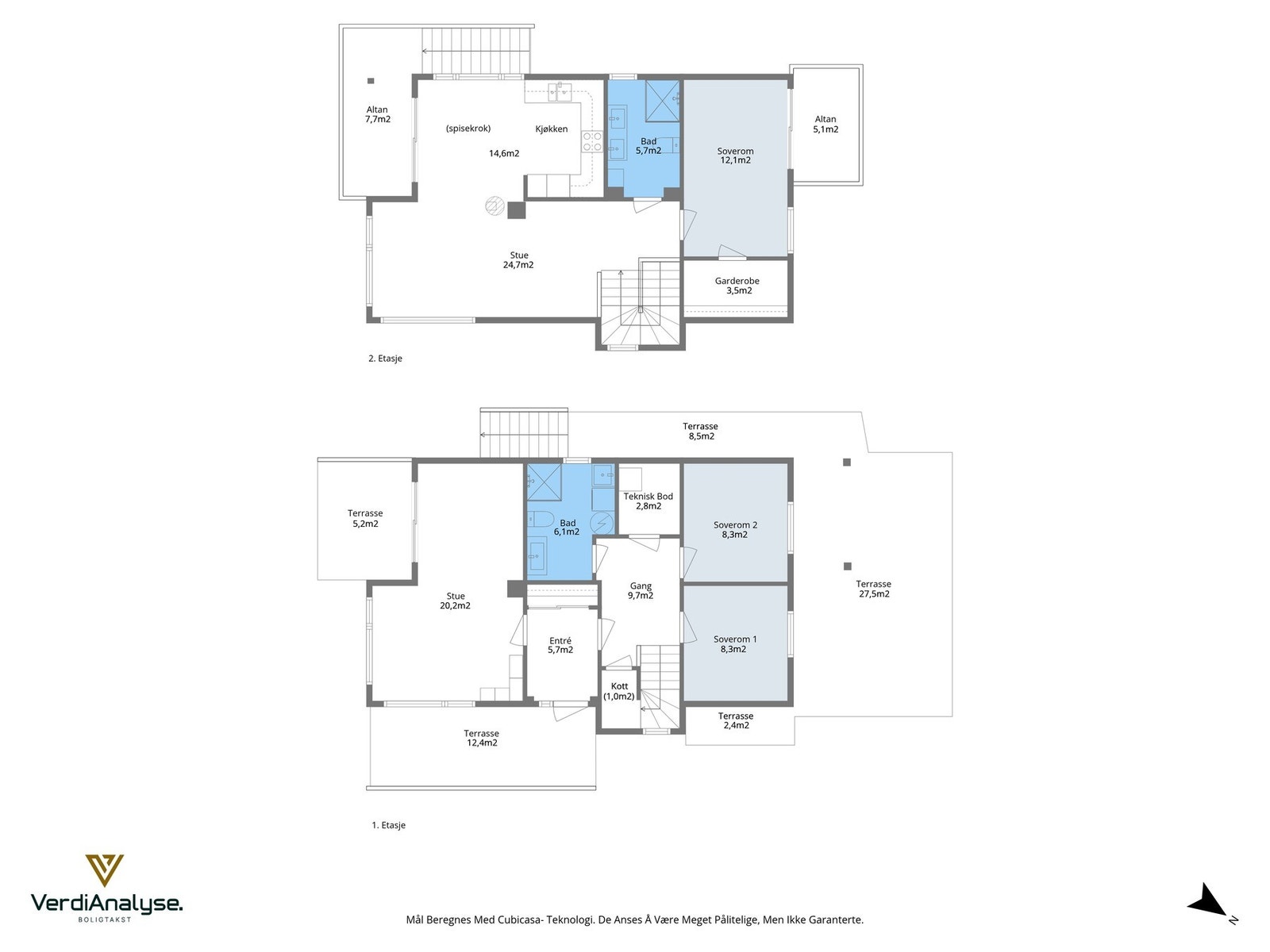Planskisse med areal for begge plan samlet. Galleribilde