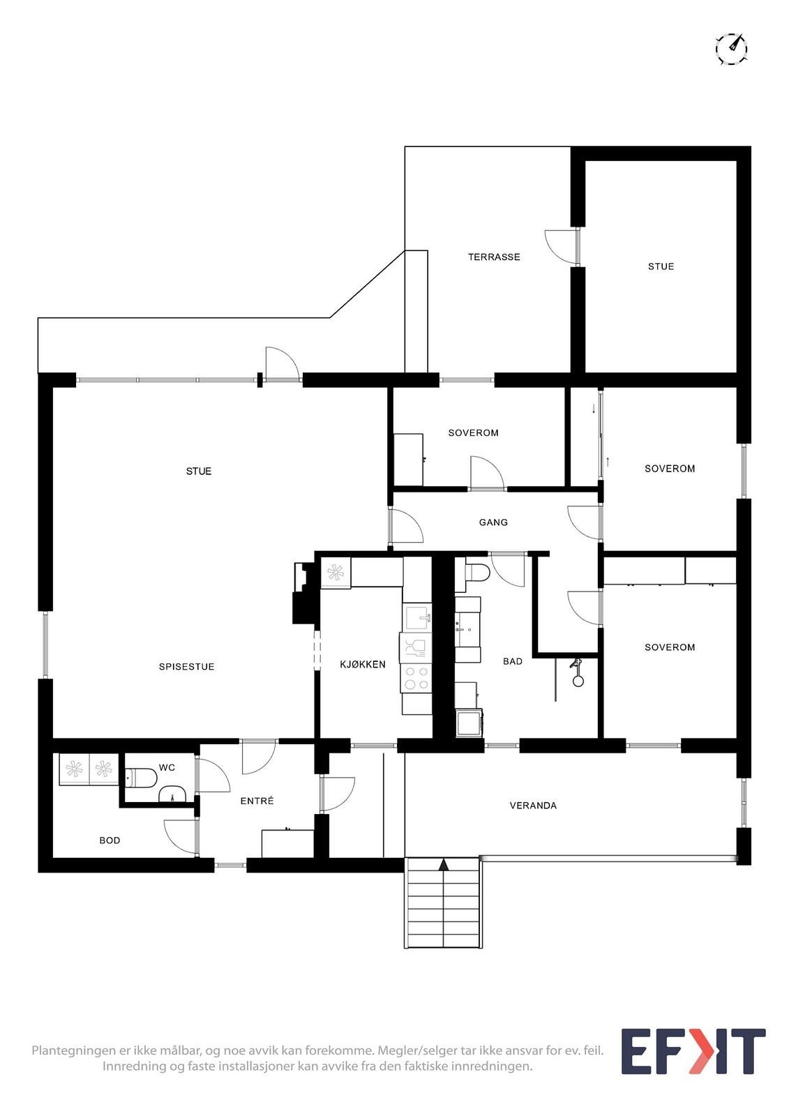 La os ta en titt på plantegningen før vi går videre i bildene. Inngangspartiet er takoverbygd. Planskisse basert på dagens bruk. Punktet må leses i sammenheng med "ferdigattest/brukstillatelse" Galleribilde