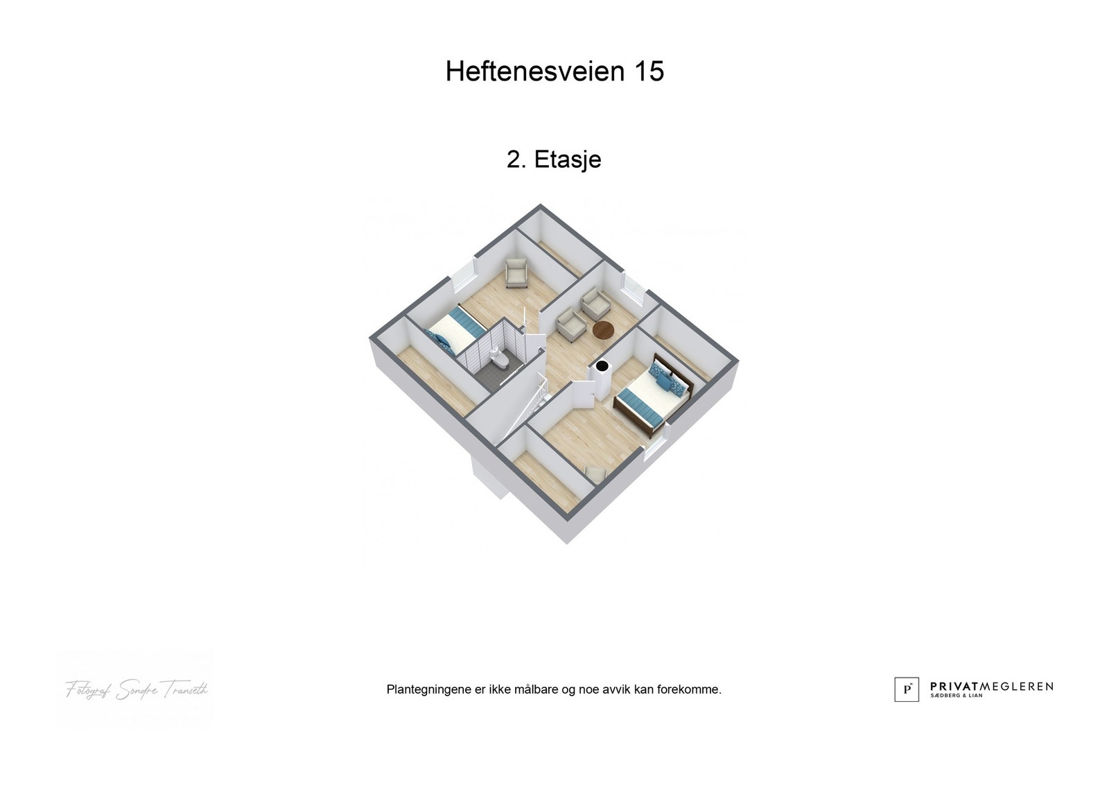 3D plantegning loftsetasje laget av fotograf Galleribilde
