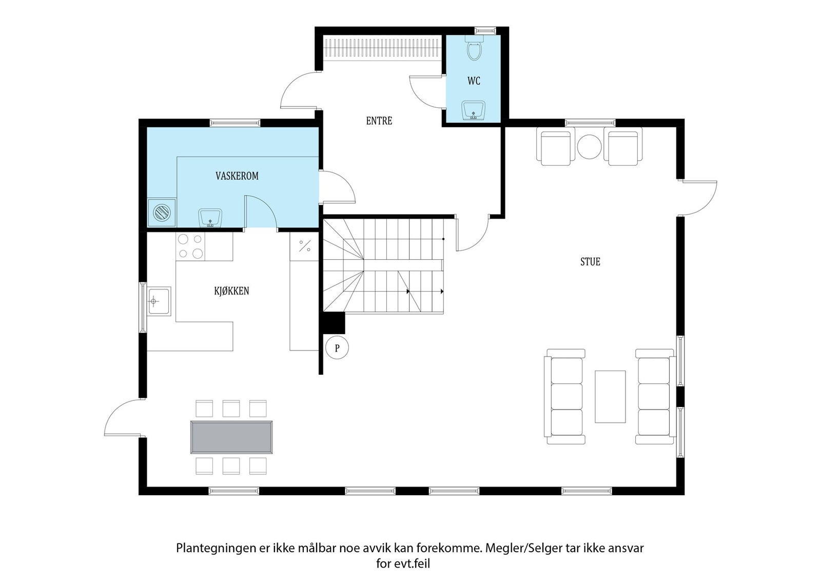 Planskisse 1. etasje. Boligen har en praktisk planløsning fordelt på 3 etasjer Galleribilde