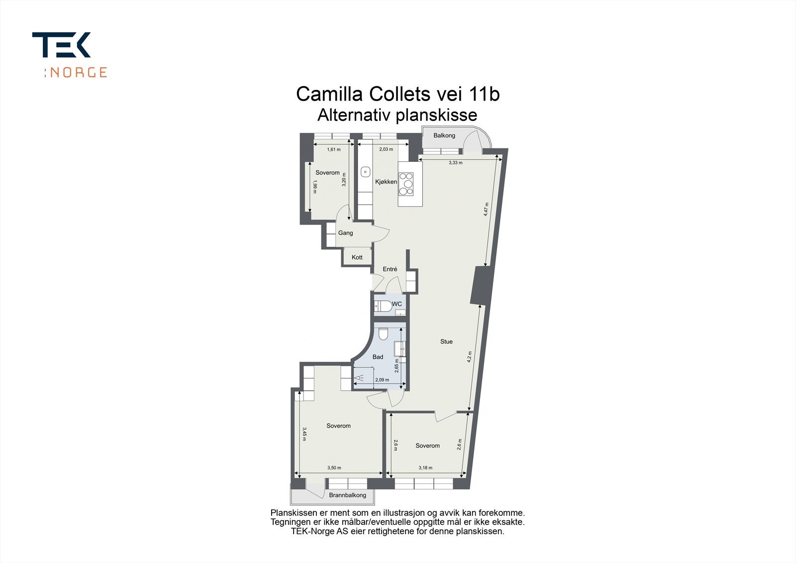 Planløsning som viser et 3. soverom. Galleribilde