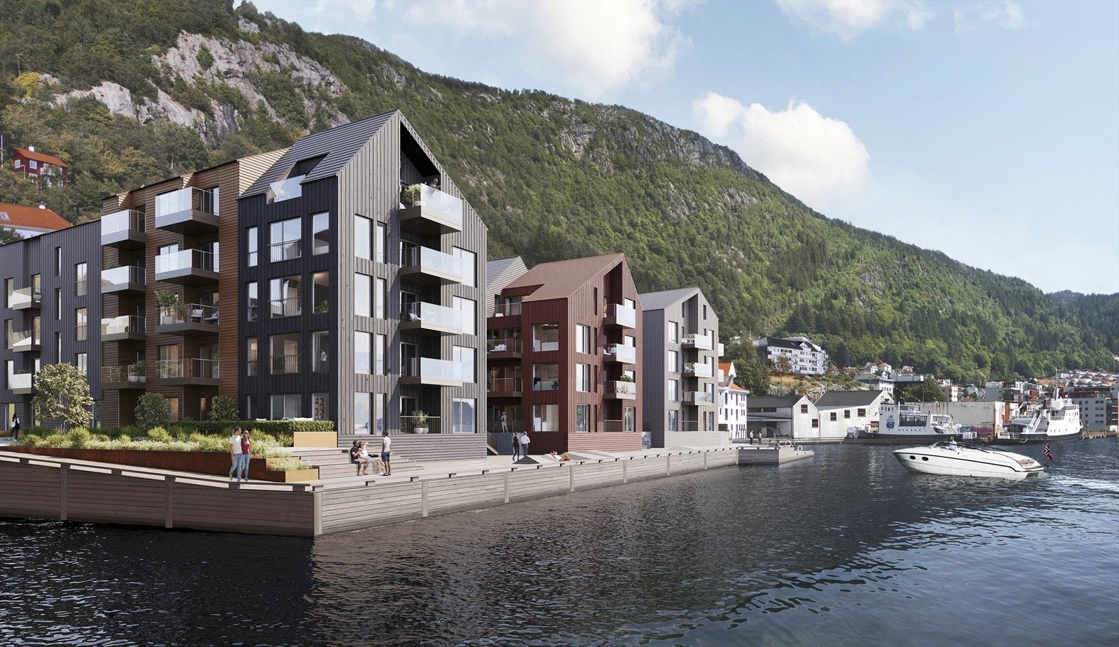 Sjøbodene består av fem bygg og denne leiligheten ligger ligger vakkert til i første linje mot sjø i frontbygg A. Galleribilde