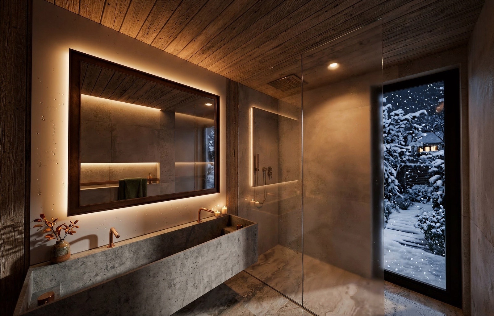 Et lekkert og gjennomført bad i tilknytning til mastersoverommet, der rene linjer og eksklusive materialvalg skaper en rolig og harmonisk atmosfære Galleribilde