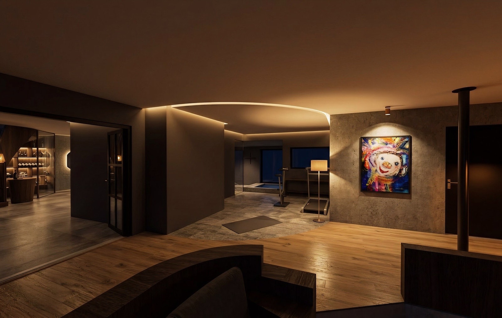 Underetasjen har både delikat spaavdeling og velutstyrt hjemmekino - midt i hyttas rolige omgivelser Galleribilde