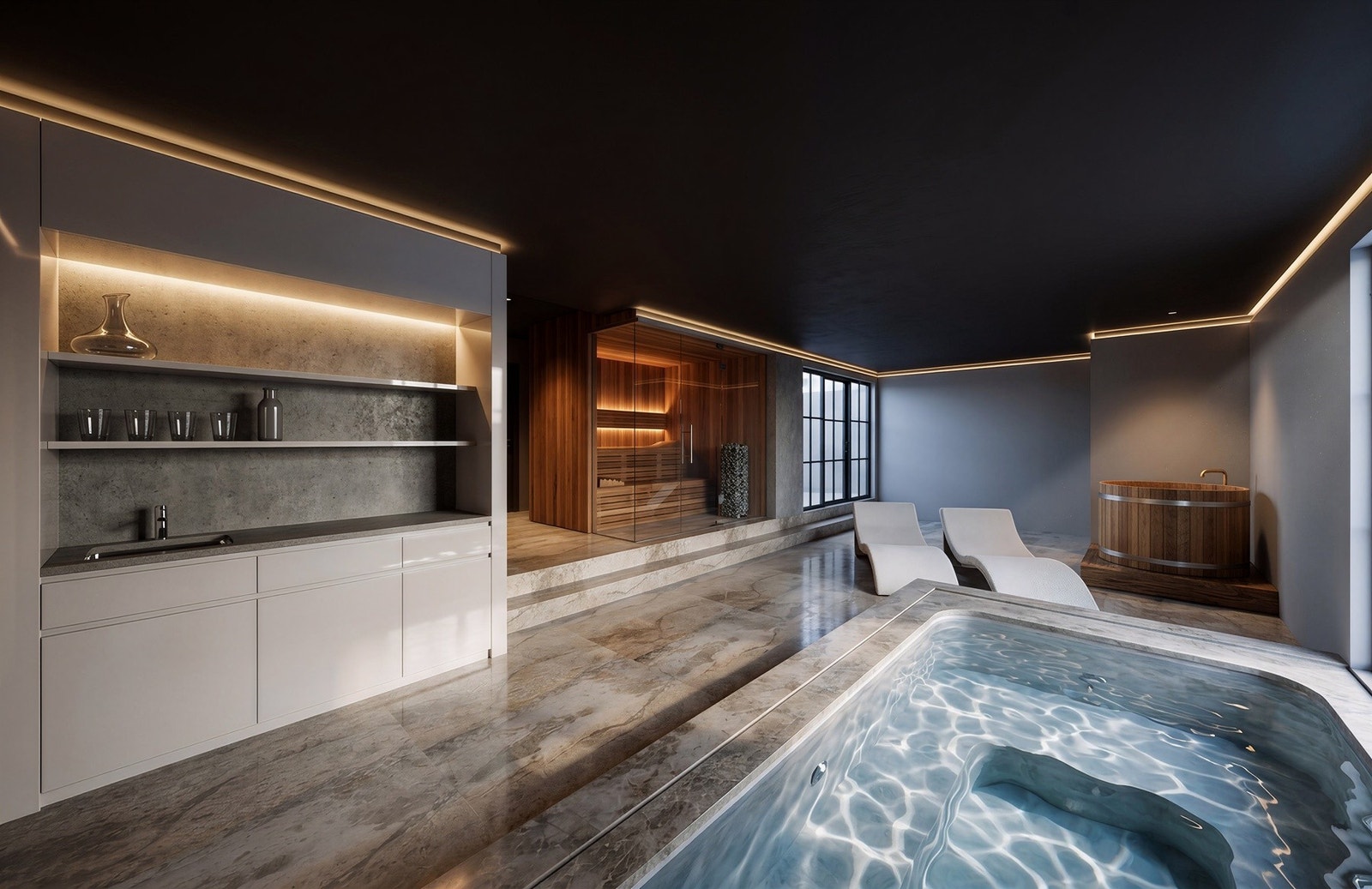 Eksklusivt basseng i spaavdelingen - en privat oase for velvære og ro. Legg merke til kulde kulpen! Galleribilde