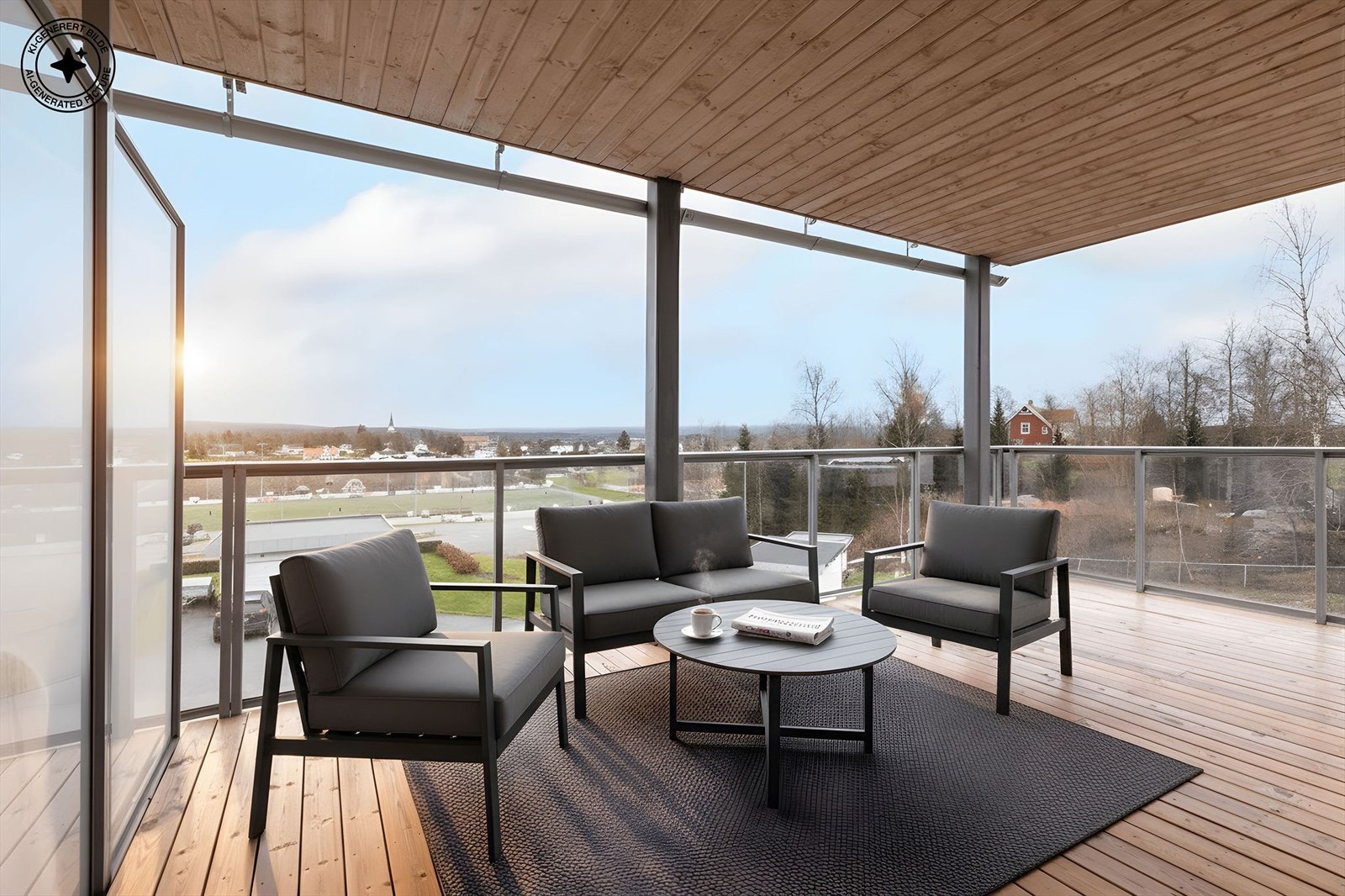 Fra stuen har du utgang til en balkong med utsikt mot Høland Stadion - et levende nabolagspuls med idrett, aktivitet og liv. Her kan du følge med på det som skjer - som fra din egen private tribune! Galleribilde