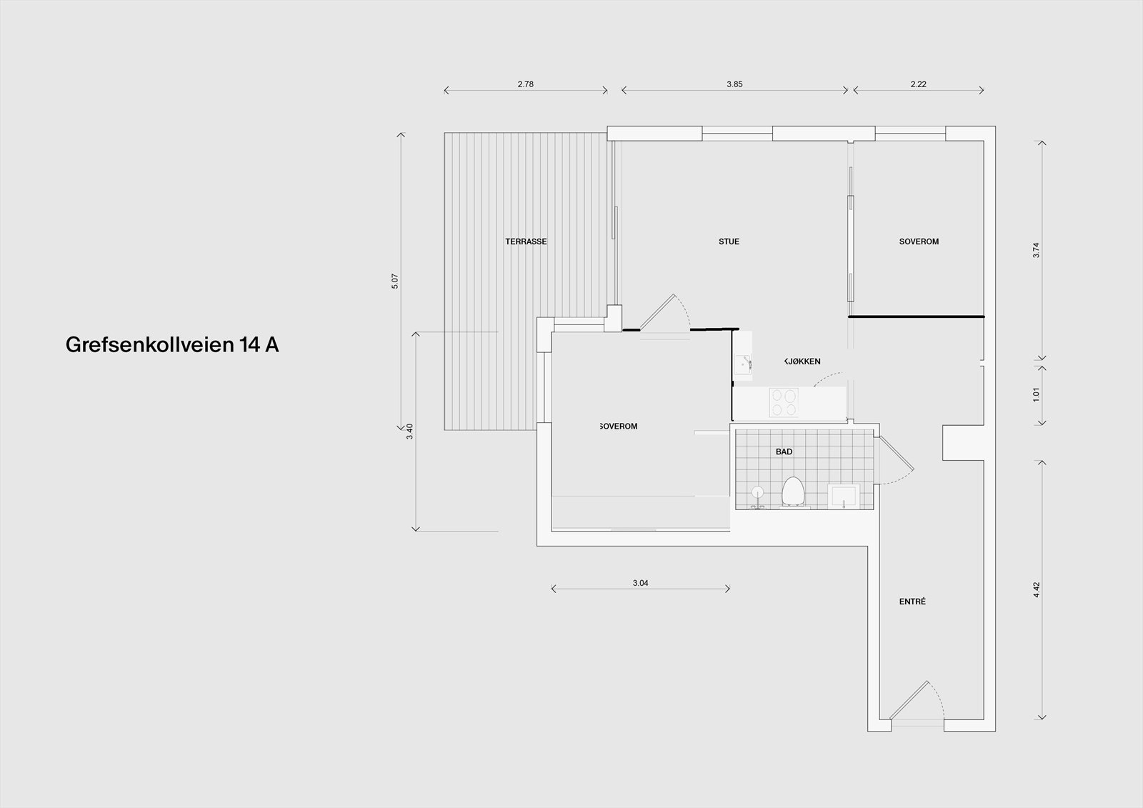 Alternativ planskisse 3-roms (konferer styret ved ønske om ombygging) Galleribilde