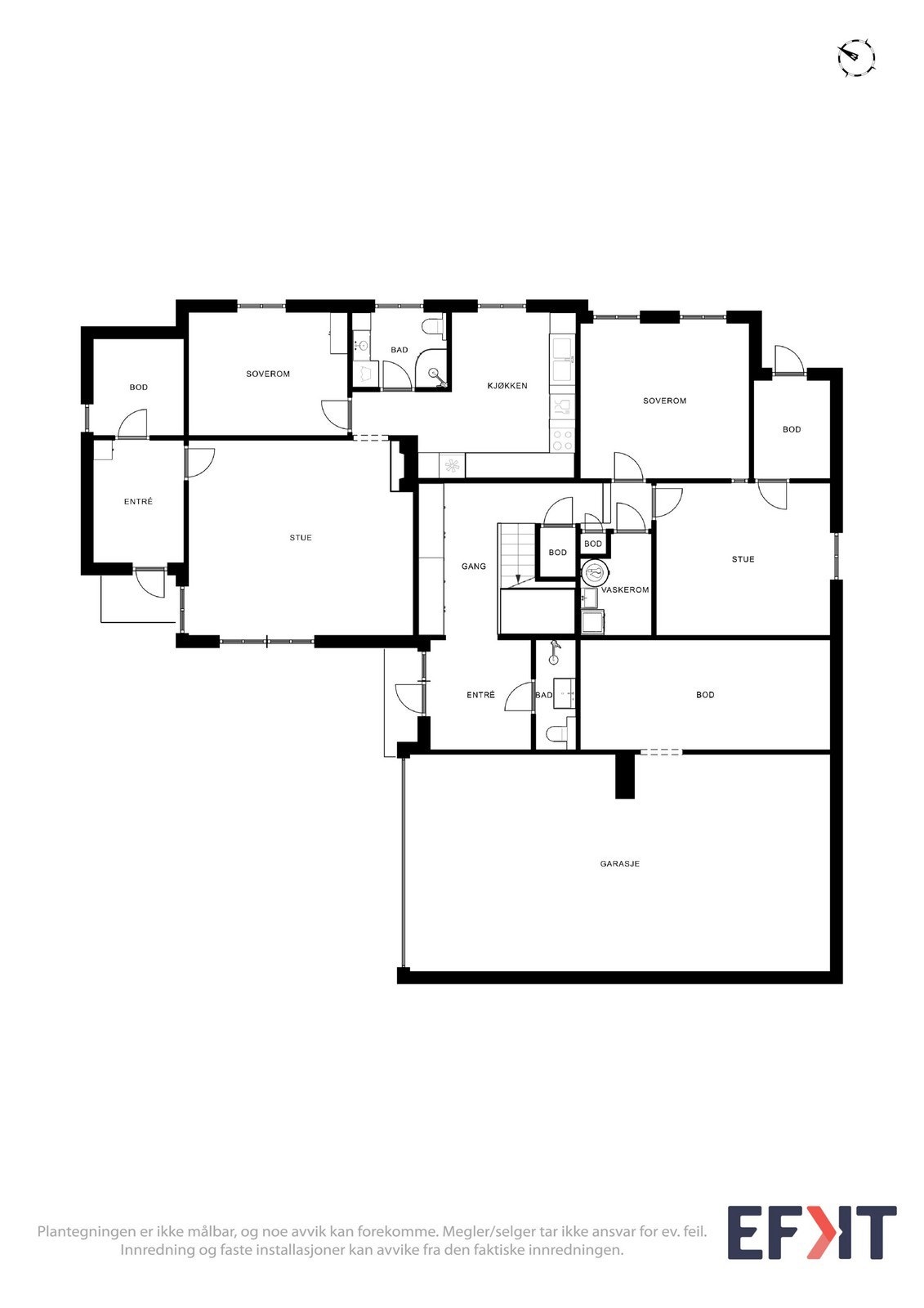 Plantegning 1 etg. med hybel som er leid ut. Noen mindre avvik fra eksisterende plan. Galleribilde