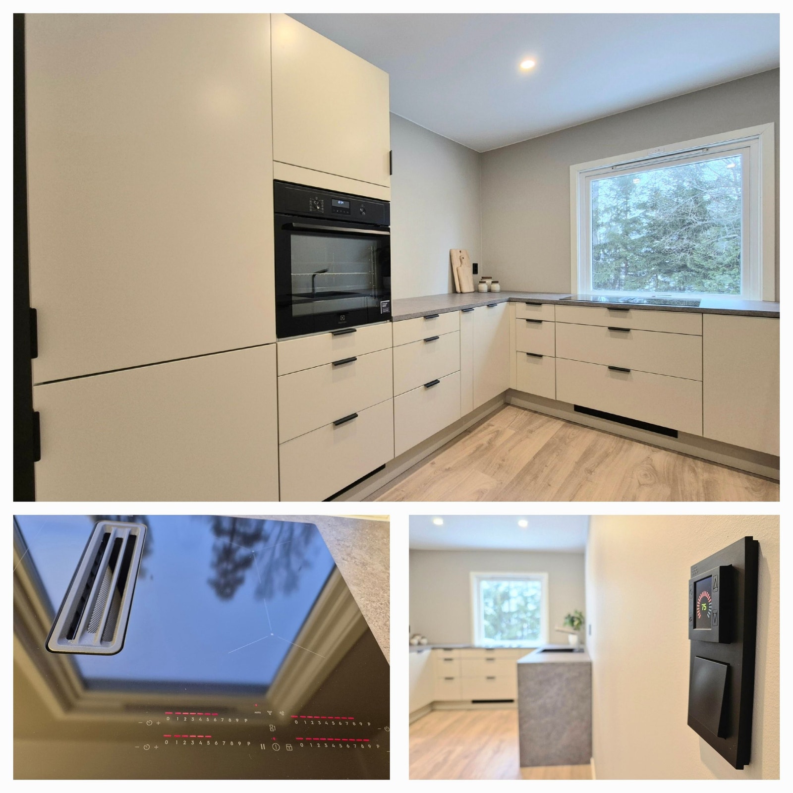 Elegant kjøkken med stilren design, og praktisk planløsning. Galleribilde