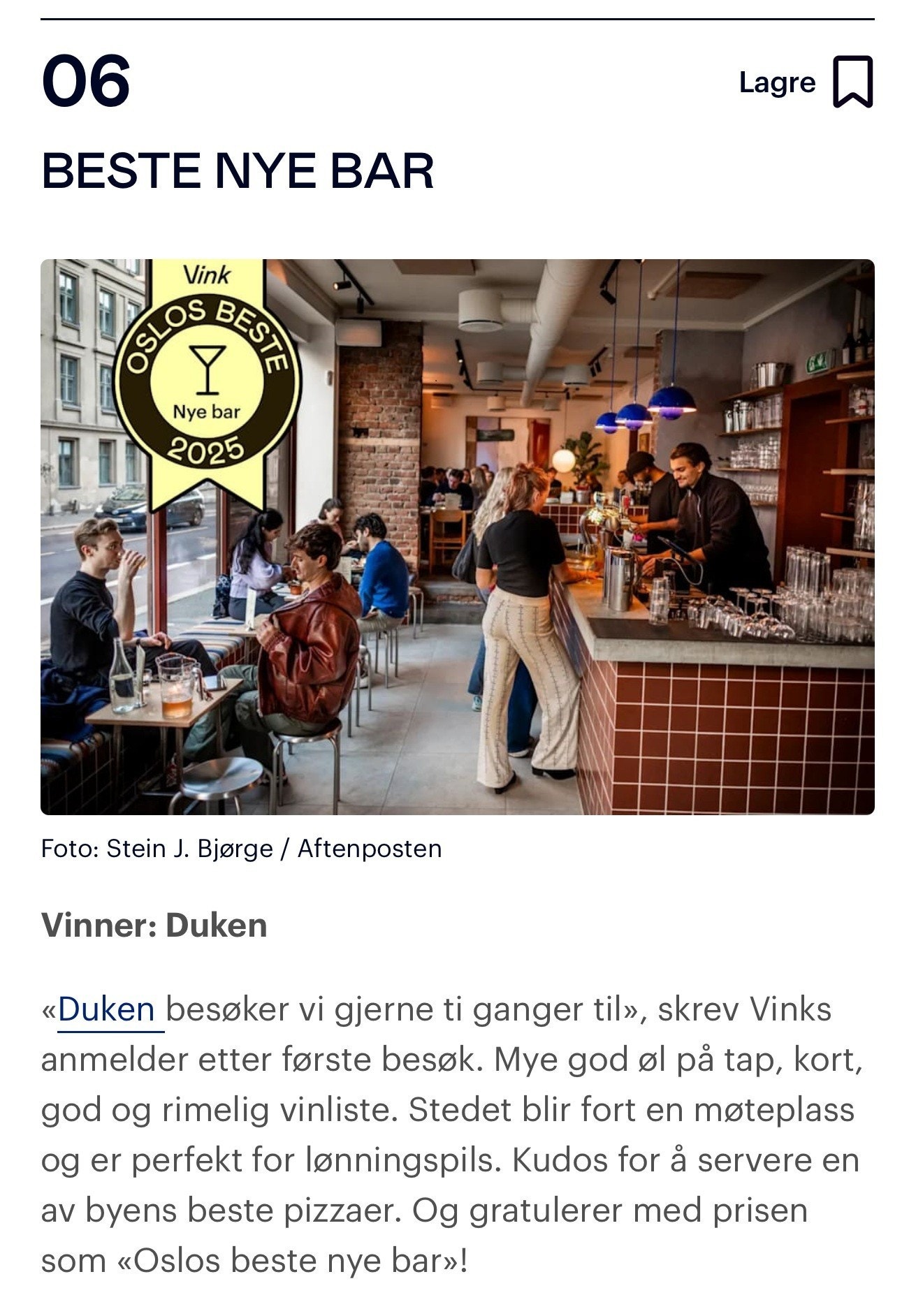 Kåret til OSLOS BESTE NYE BAR av Aftenposten Galleribilde