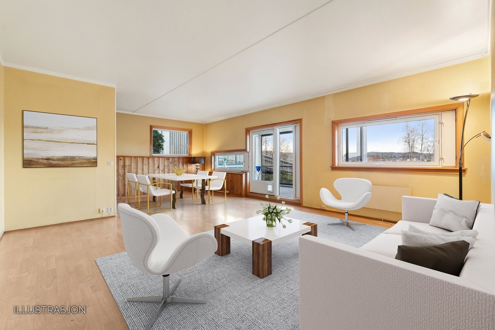 Lys og romslig stue med gode møbleringsmuligheter. Galleribilde