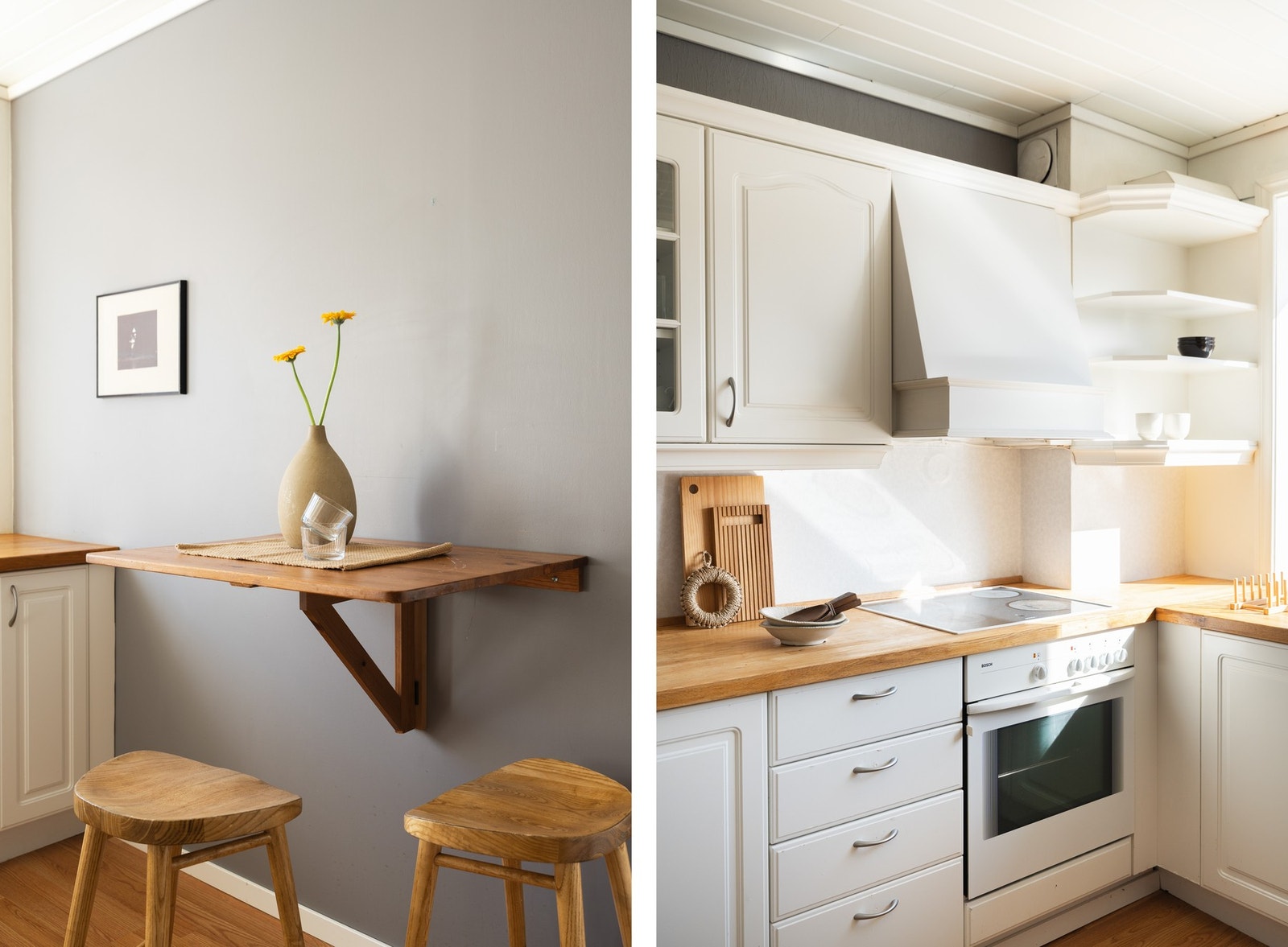 Praktisk veggmontert bord, her kan man nyte morgenkaffen. Galleribilde