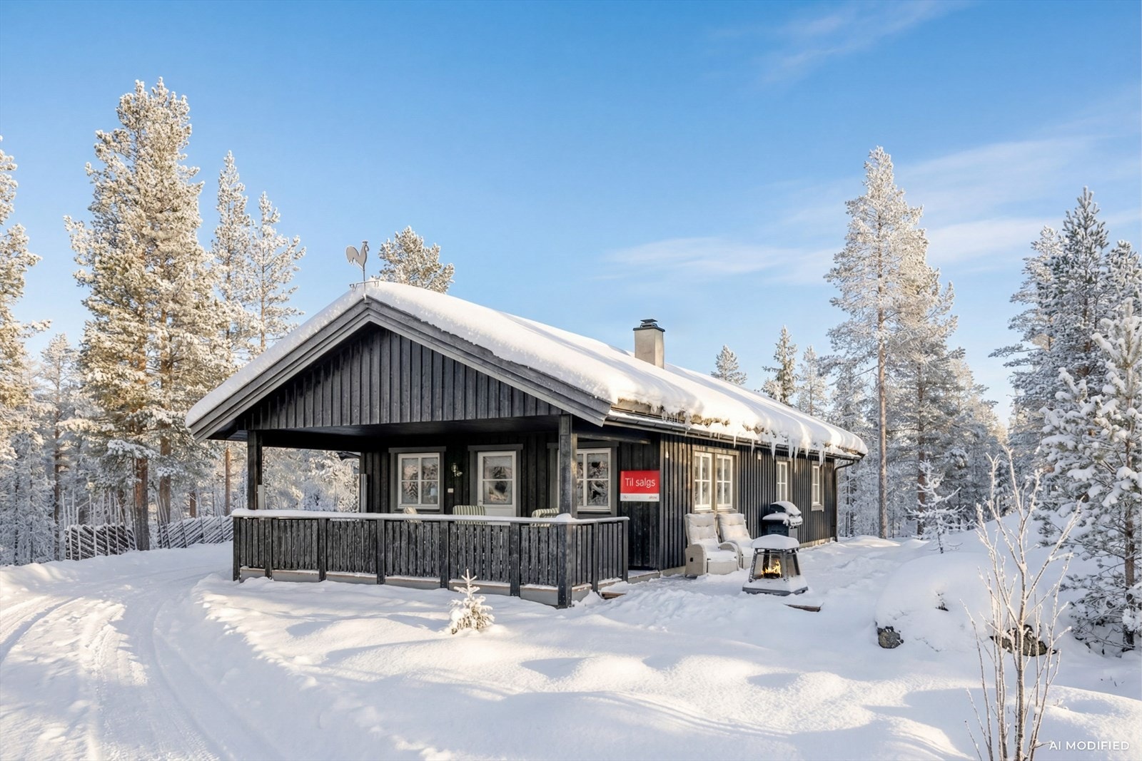 Velkommen til denne flotte fritidsboligen beliggende i usjenerte omgivelser ved alpinbakken. Det gjøres oppmerksom på at bildet er AI-generert. Galleribilde