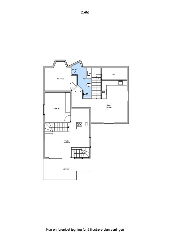 Portnerbolig, 2. etasje: Totalt 76 kvm BRA-i (fordelt på 2 leiligheter). Galleribilde