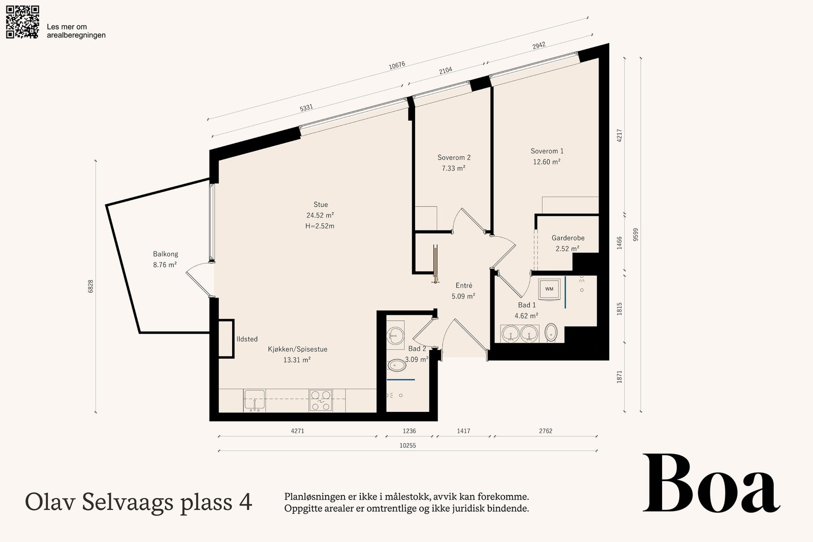 Planløsningen er gjennomtenkt med en åpen kjøkkenløsning mot stue/spisestue, og et dusj/wc tilknyttet hovedsoverommet for optimal funksjonalitet. Galleribilde