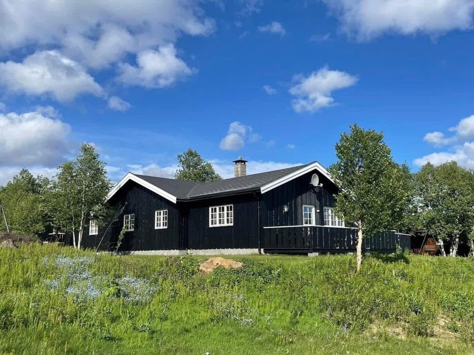 Fin opparbeidet tomt med plen, her er det fint med aktiviteter for barna. Bilde fra selgers arkiv Galleribilde