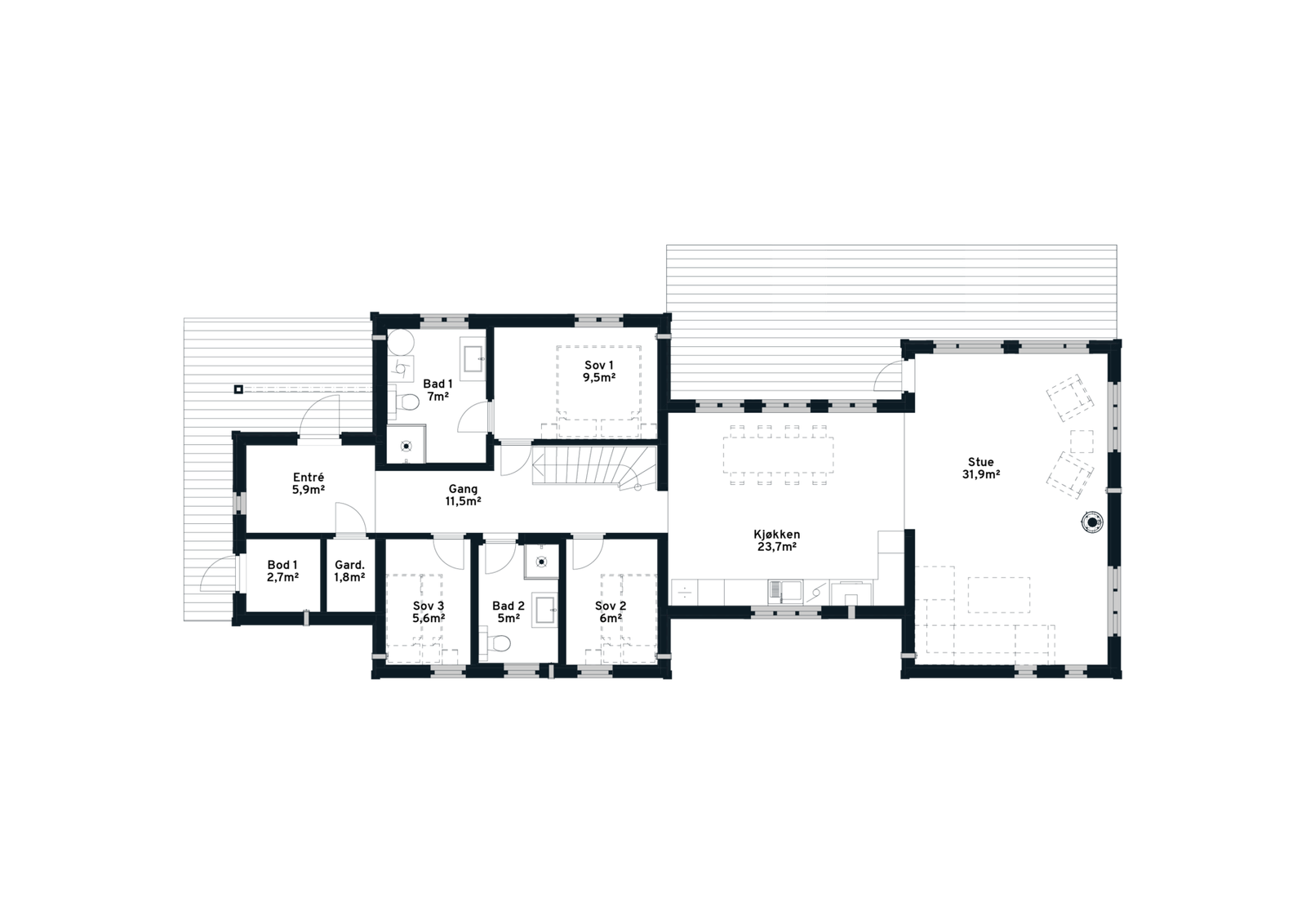 Plantegning hovedplan, Store panorama med oppstue Galleribilde