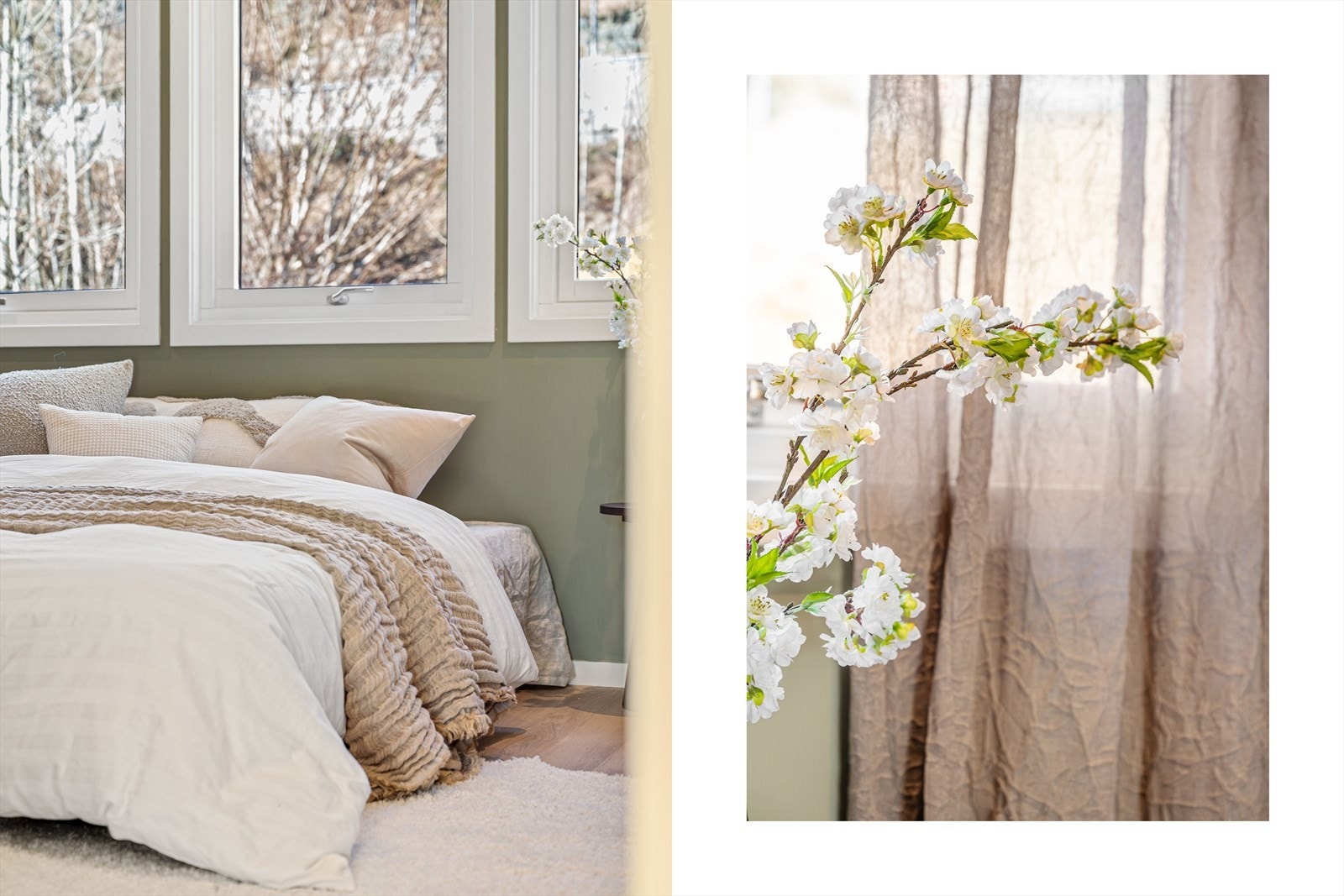 - Soverommet er malt i en lun grønnfarge som innbyr til en god natt søvn - Galleribilde