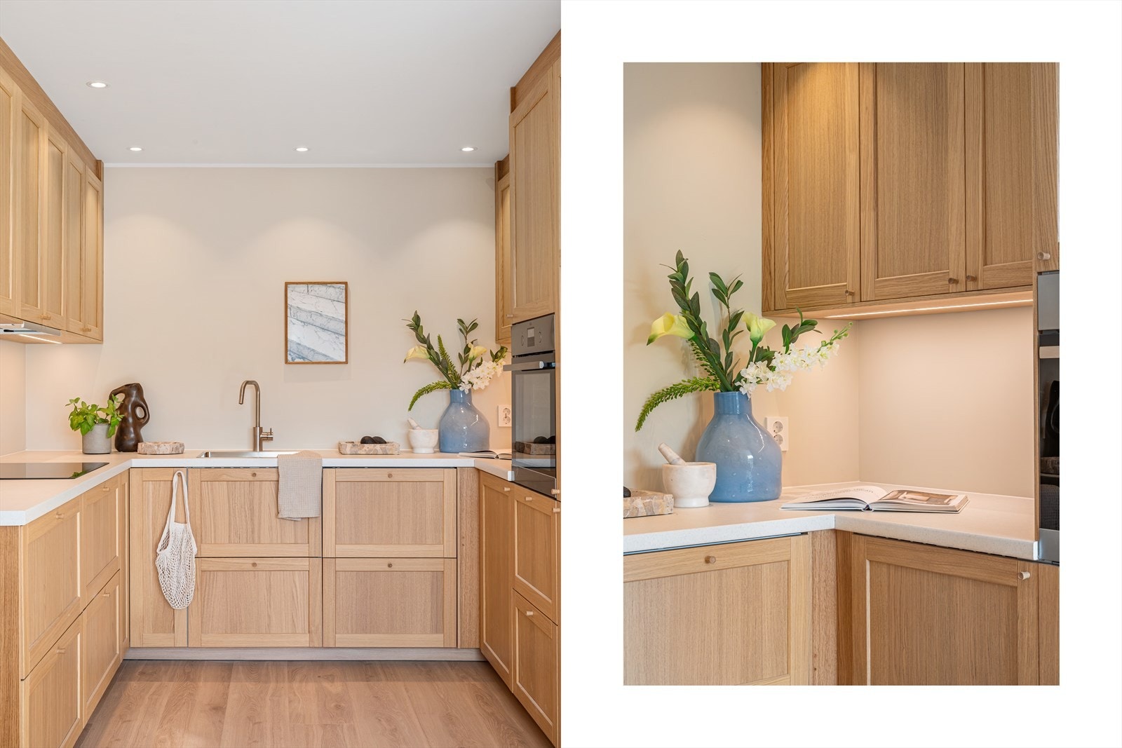 - Integrert skapbelysning og spotter i himling skaper et moderne og stilrent inntrykk. Det er montert Waterguard lekkasjestoppere på kjøkken (Deler av kjøkken er opprinnelig byggemeldt som klær/bod) - Galleribilde