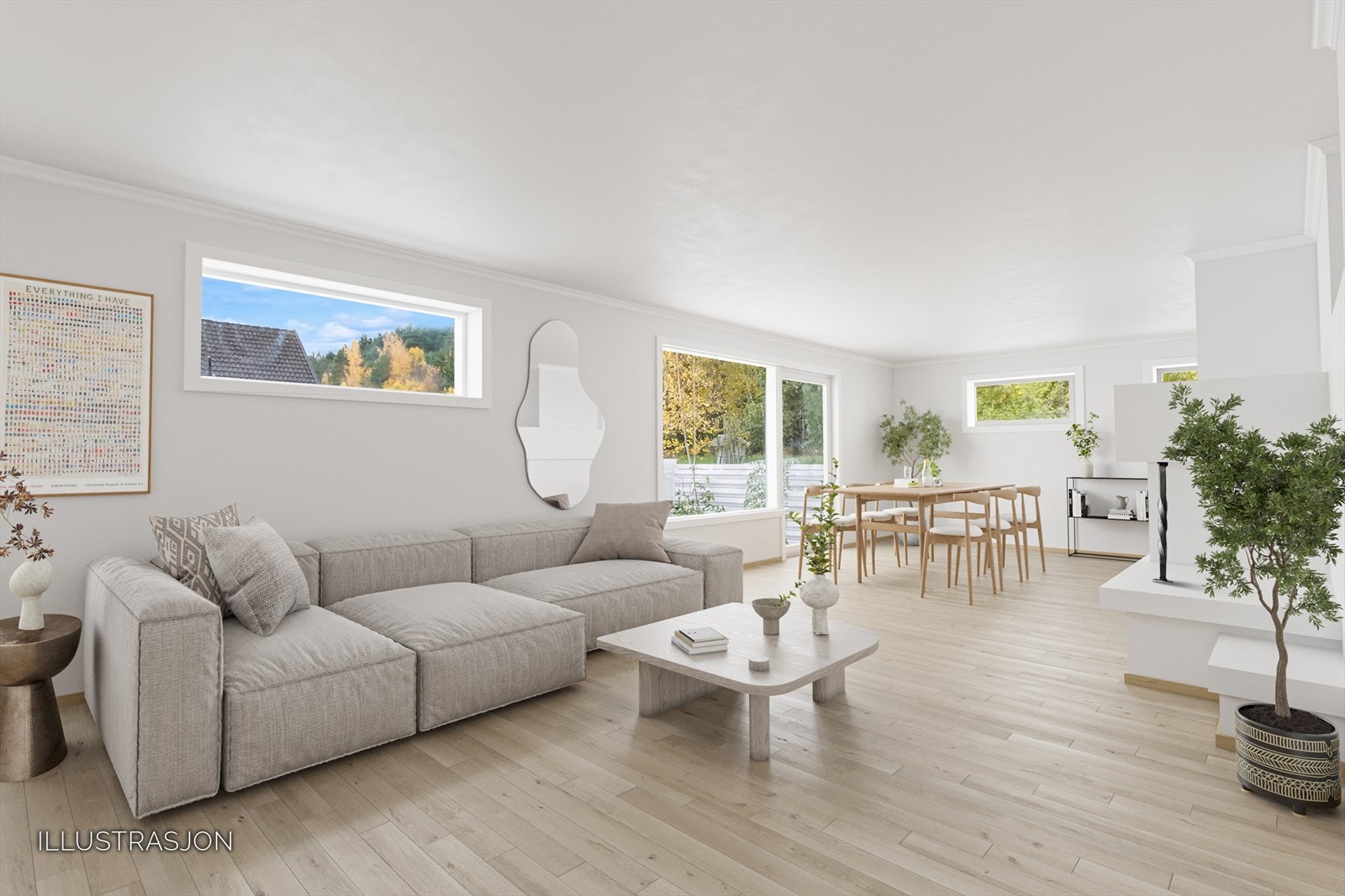 Her får dere en illustrasjon som viser hvor flott og gjennomført det kan bli - med stort potensial for å skape en lys, innbydende og funksjonell bolig. Galleribilde