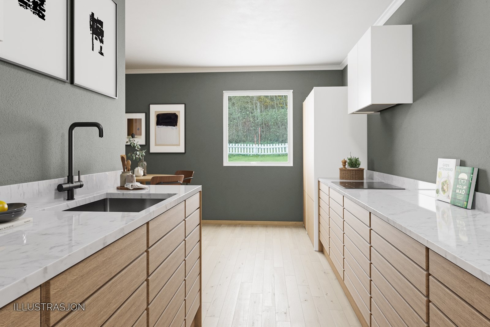 Her får dere en illustrasjon som viser hvor flott og gjennomført det kan bli - med stort potensial for å skape en lys, innbydende og funksjonell bolig. Galleribilde