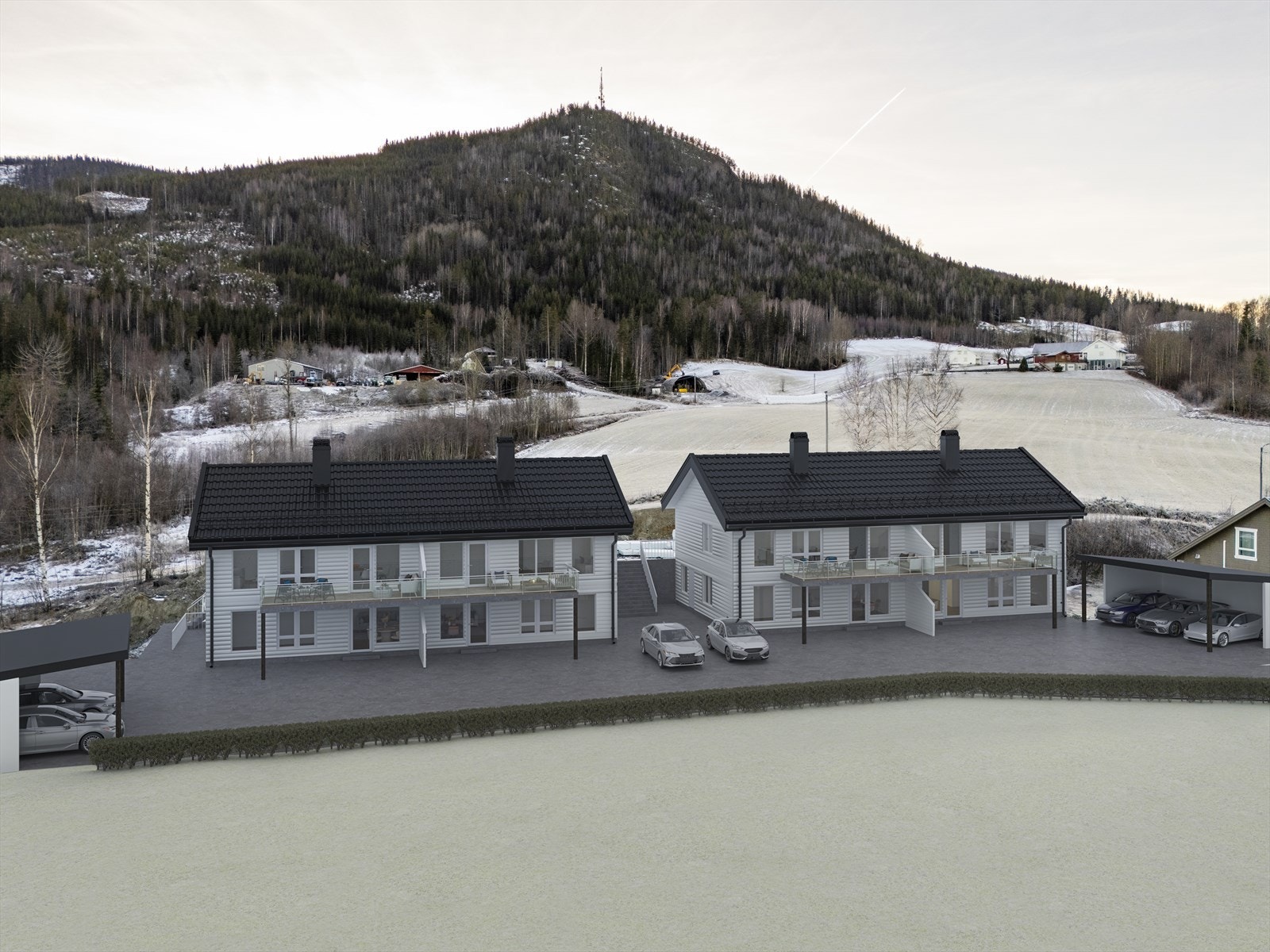 Velkommen til Åkerveien! 2 prosjekterte 4-mannsboliger i landlige omgivelser like ovenfor Prestfoss sentrum Galleribilde