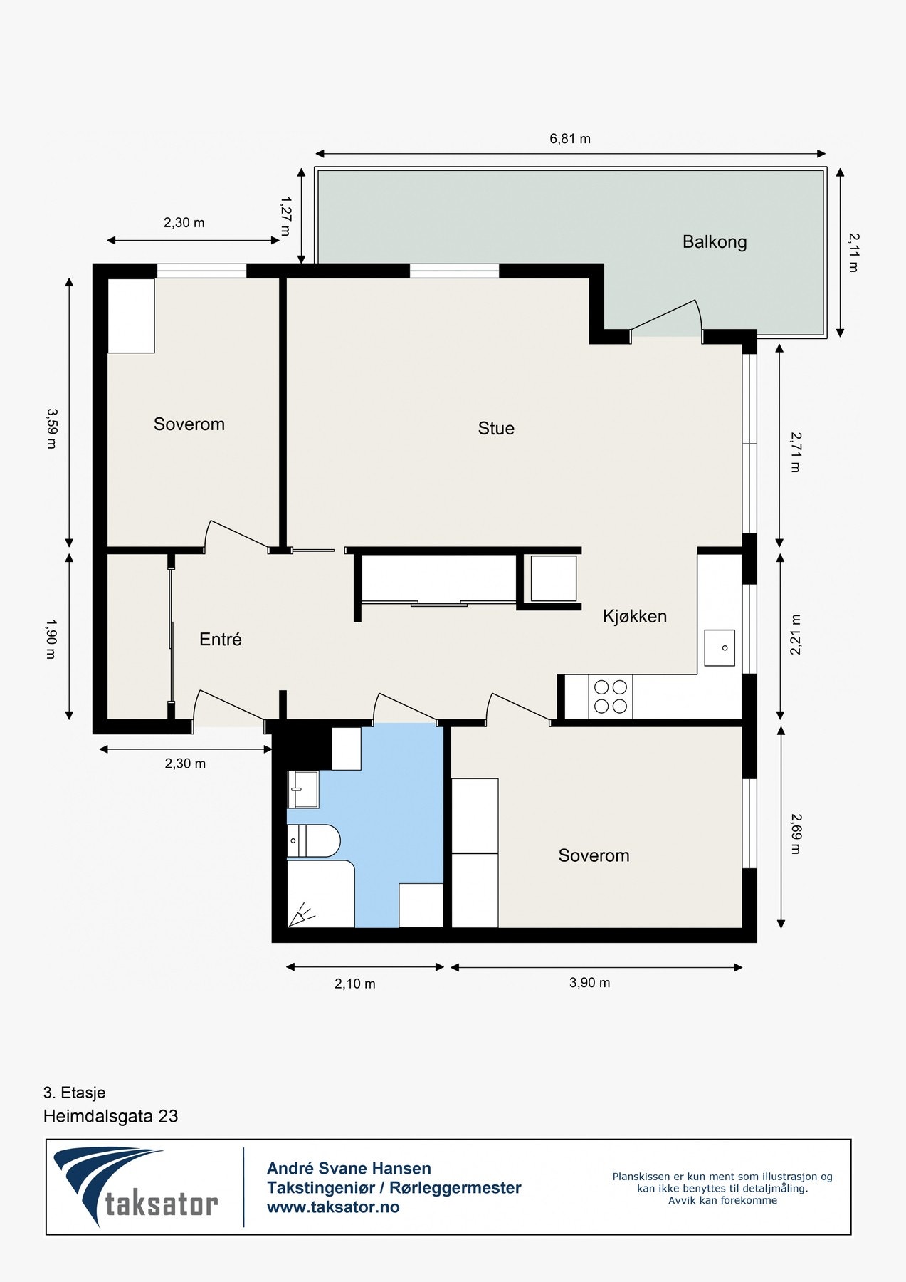 Plantegning - leiligheten ligger i 3. etasje Galleribilde