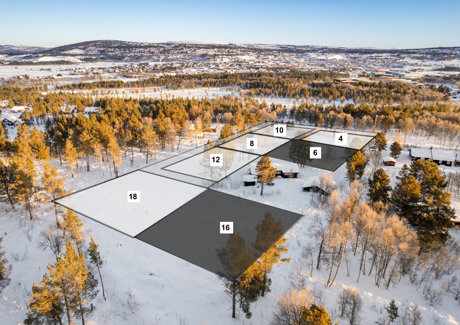 Oversikt med ca plassering tomtene, retning Røros sentrum Galleribilde