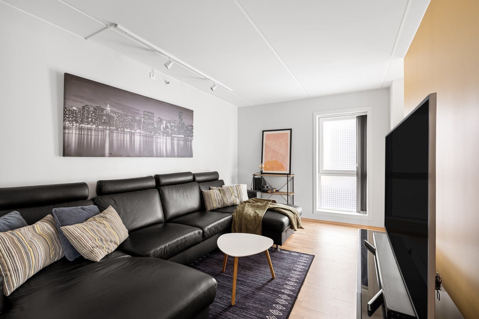 Romslig TV-stue med plass til stor sittegruppe. Galleribilde