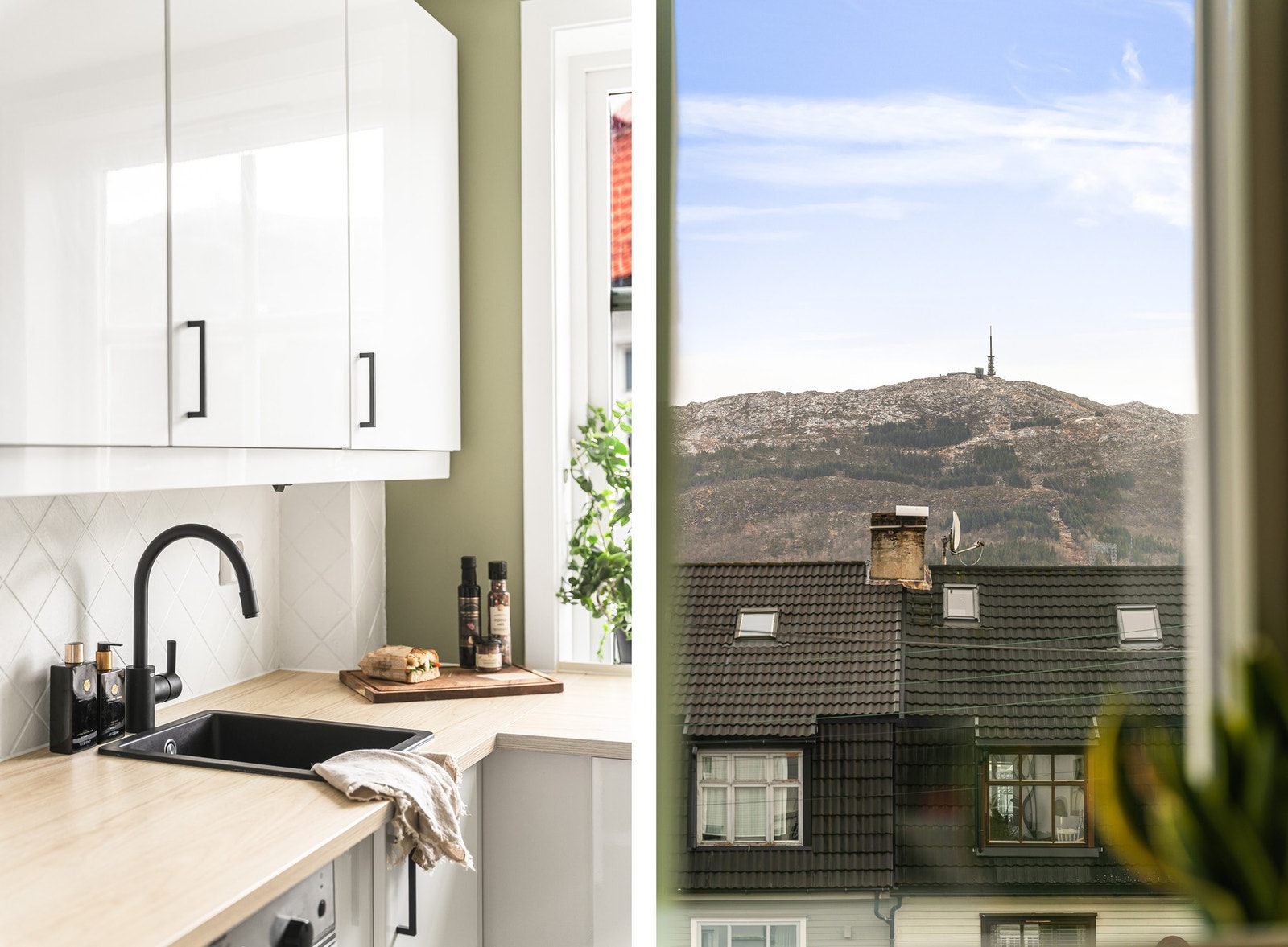 Fra kjøkkenet er det flott utsikt til toppen av Ulriken. Galleribilde