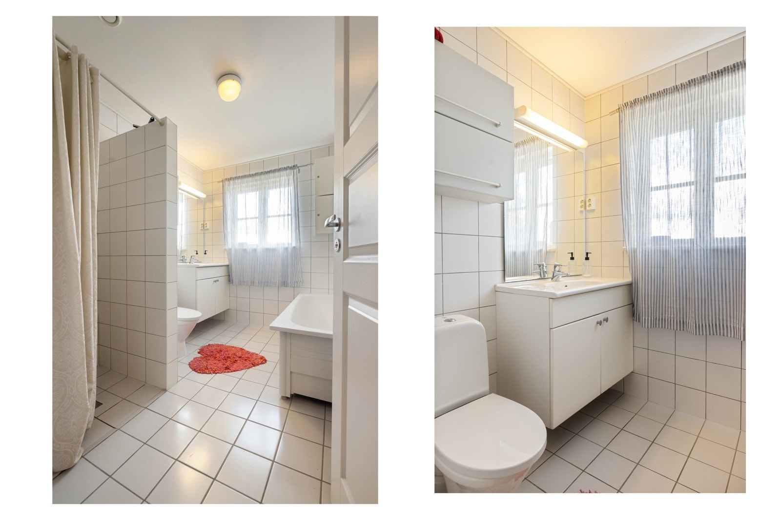 Badet har flotte, lyse fliser og et vindu for enkel ventilering Galleribilde