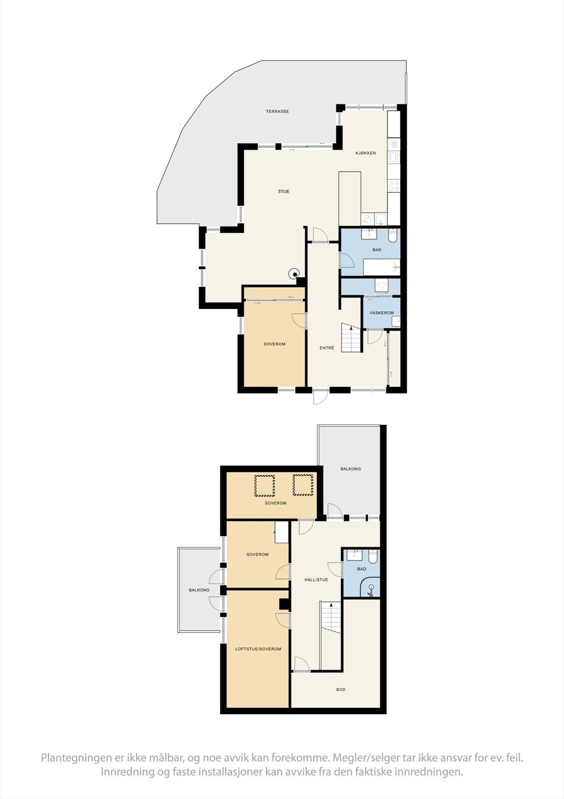 Boligen går over to plan med en gjennomtenkt planløsning som fordeler sosiale soner og soverom i begge etasjer. Galleribilde