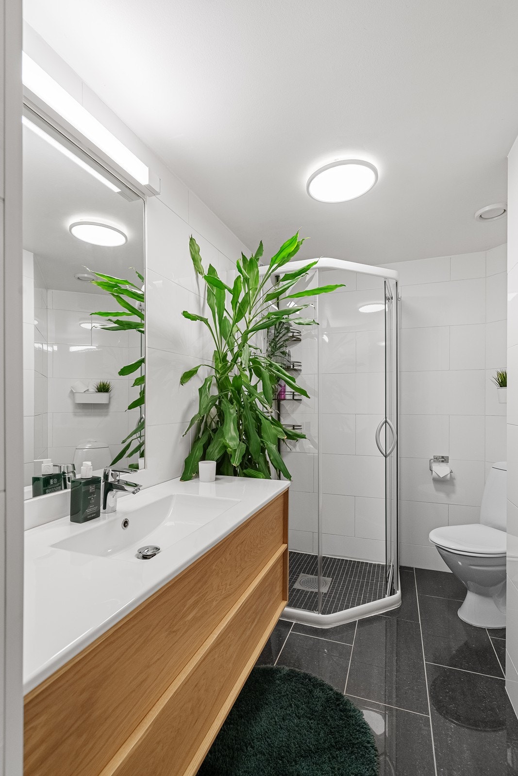 Innredet med dusj, wc og vask i servantskap. Galleribilde