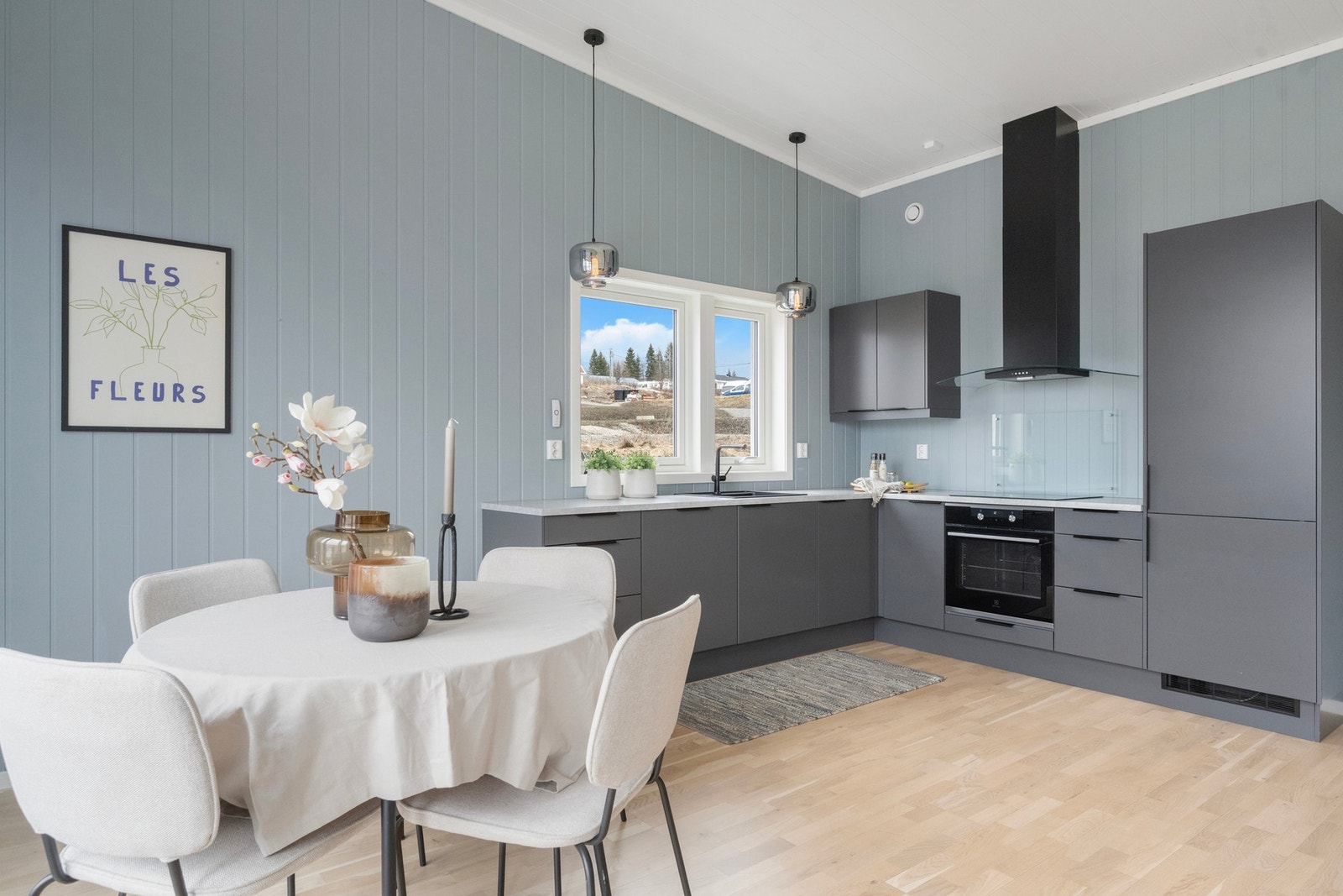 Det er integrerte hvitevarer, herunder kjøl-/fryseskap, oppvaskmaskin, induksjonstopp og stekeovn. Galleribilde