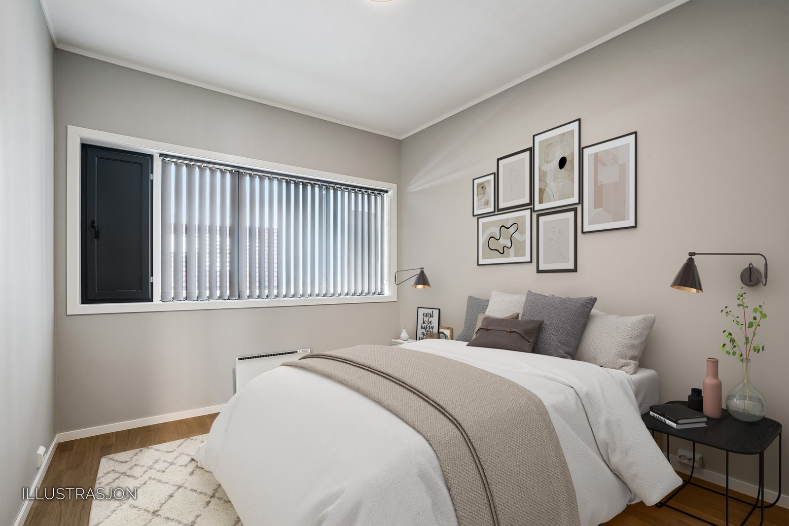 Leiligheten har et romslig og behagelig soverom, med stor vindusflate og balansert ventilasjon. Galleribilde