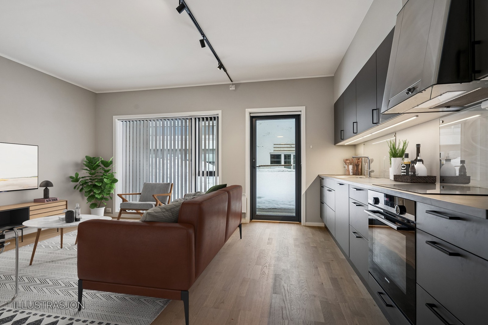 Stuen og kjøkken er i en åpne løsning som gir en behagelig og sosial atmosfære. Galleribilde