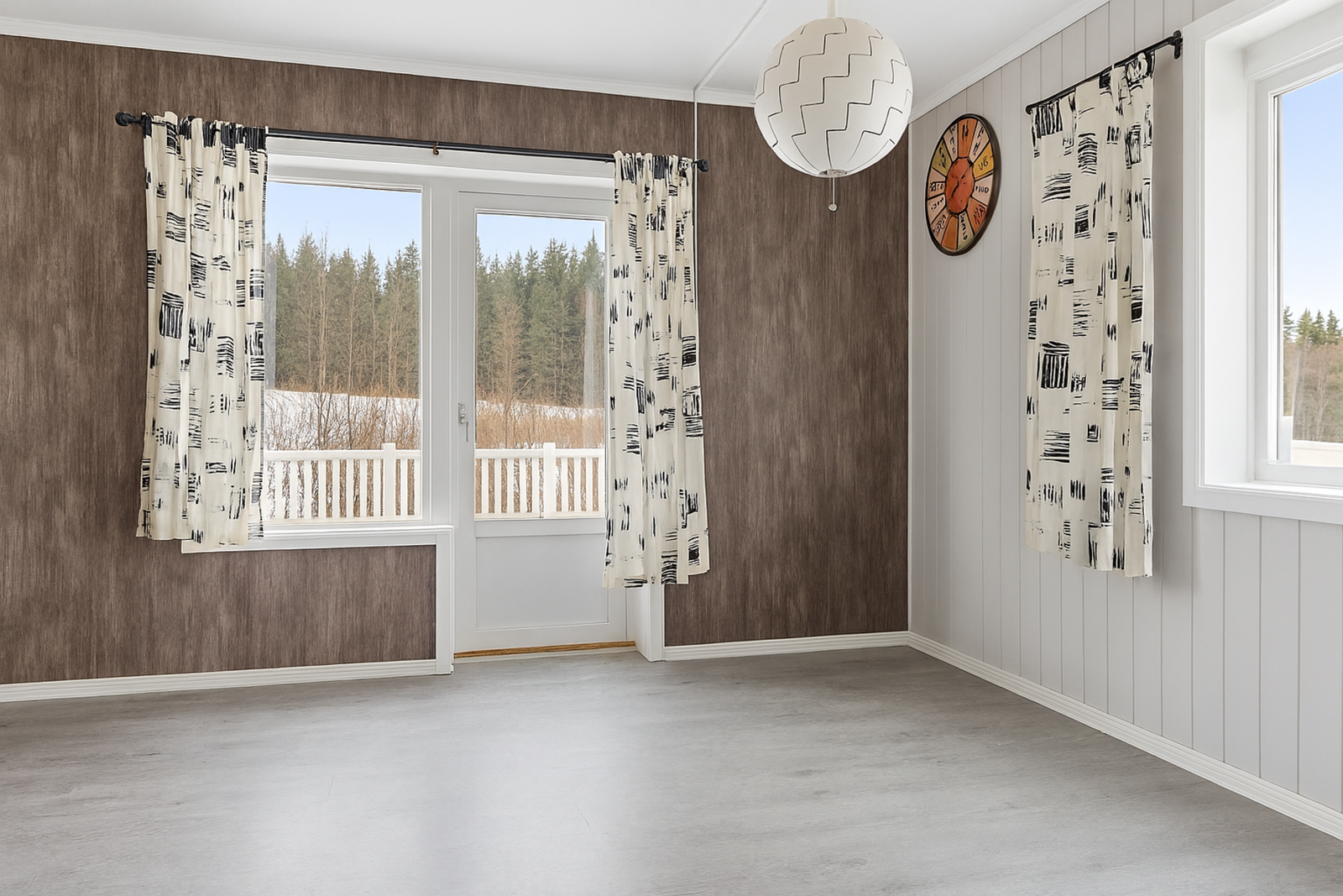 Det meste av de innvendige overflatene ble renovert i 2016. (Møbler er fjernet ved bruk av KI) Galleribilde