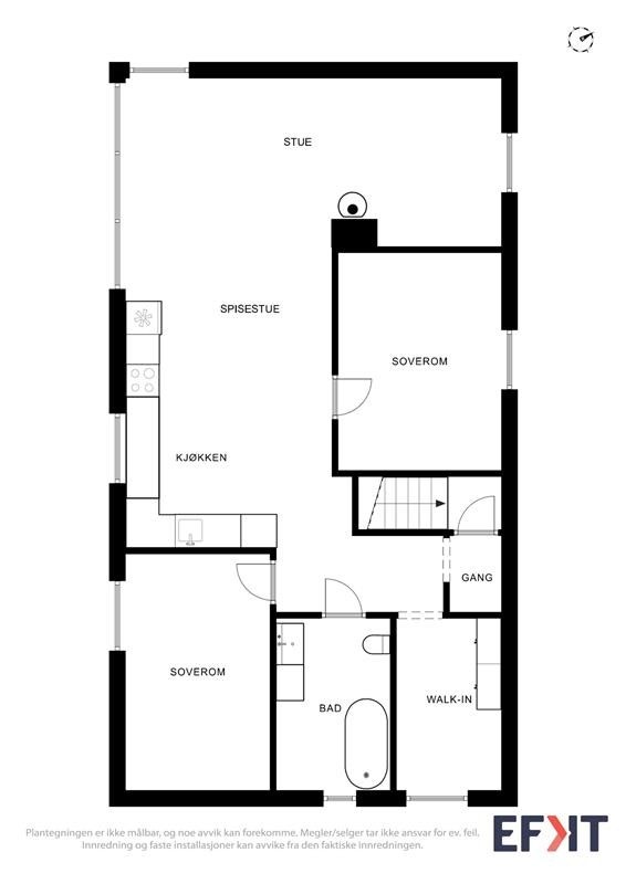 Hovedetasjen på 83 m² har en åpen løsning mellom stue og kjøkken, to soverom, walk-in og et totalrenovert bad. Galleribilde