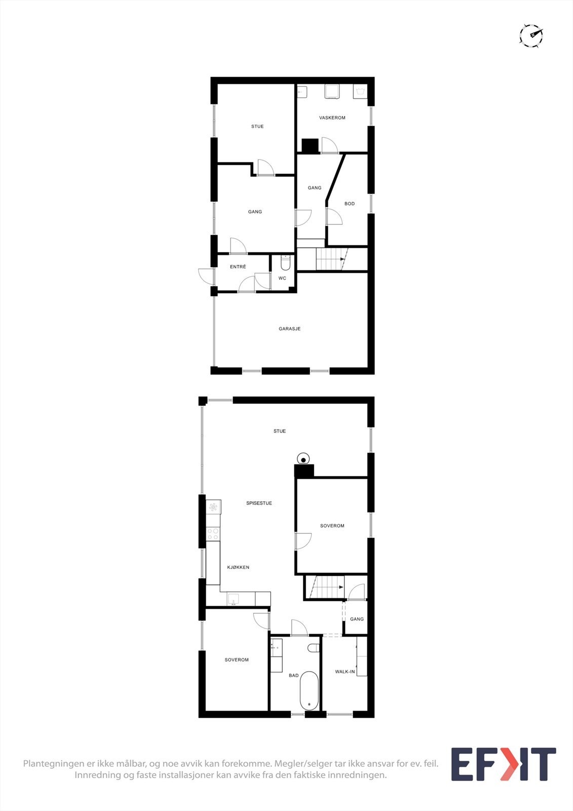 Plantegningen gir en god oversikt over boligens to etasjer og romfordeling. Galleribilde