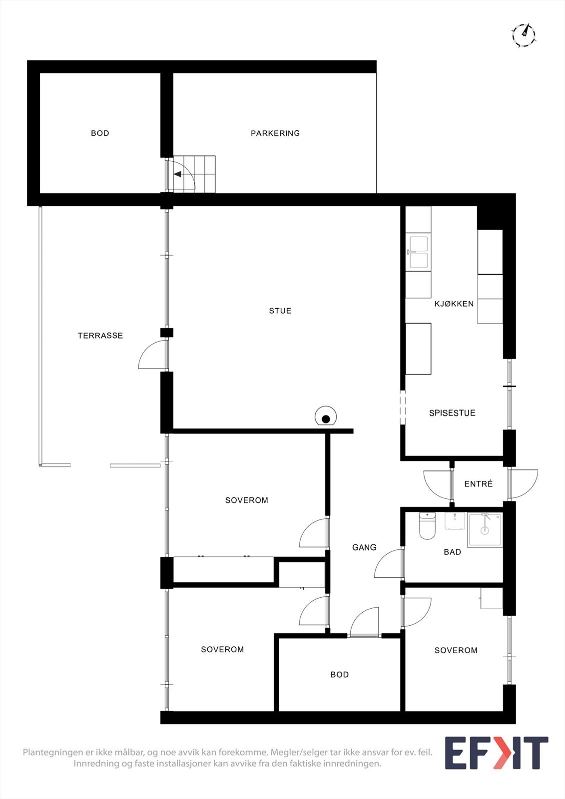 Boligen har et bruksareal på 91 m² og en arealeffektiv planløsning med tre soverom. Galleribilde