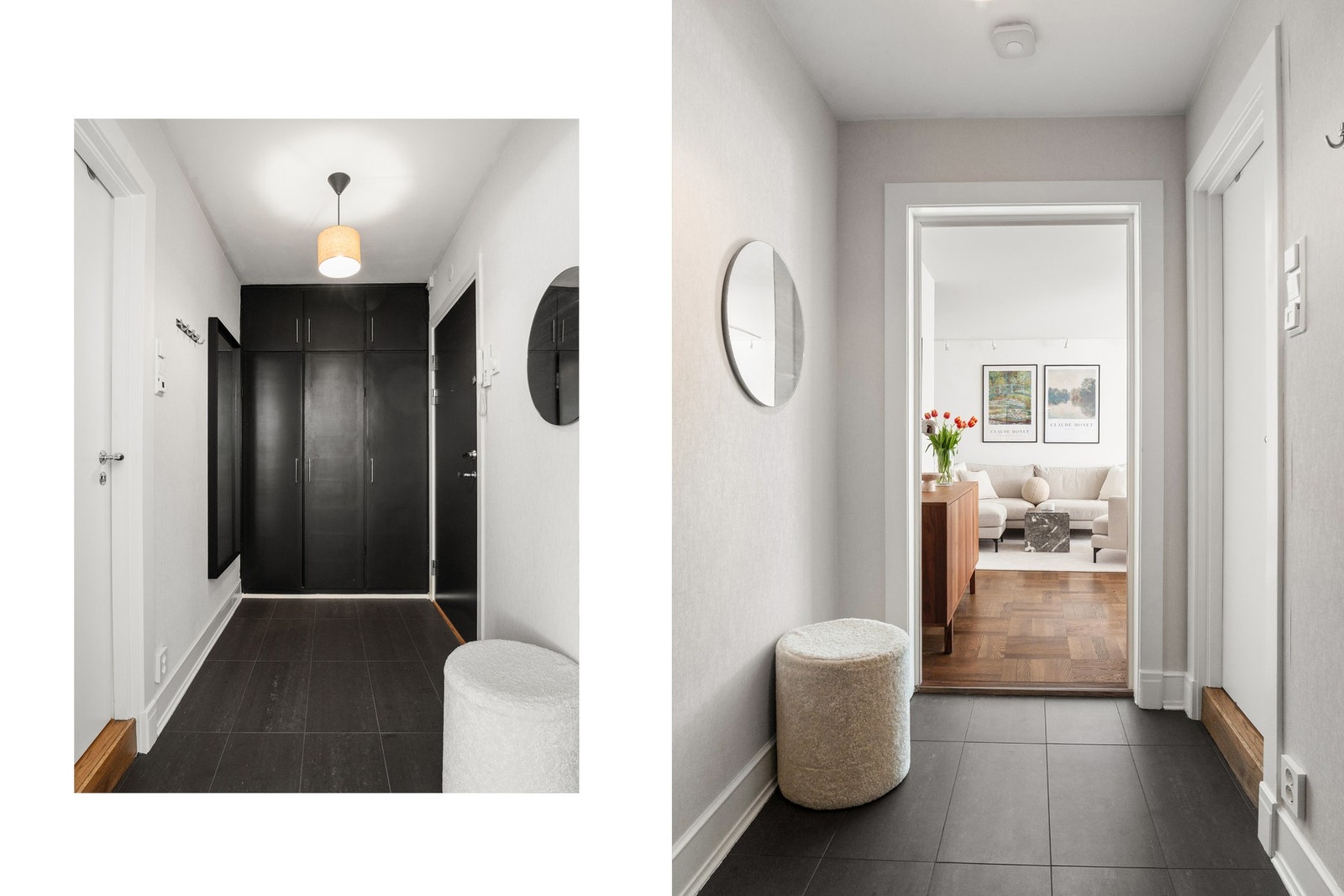 Velkommen inn! Entréen gir et ryddig og innbydende førsteinntrykk, med en planløsning som skaper god flyt videre inn i boligen. Galleribilde