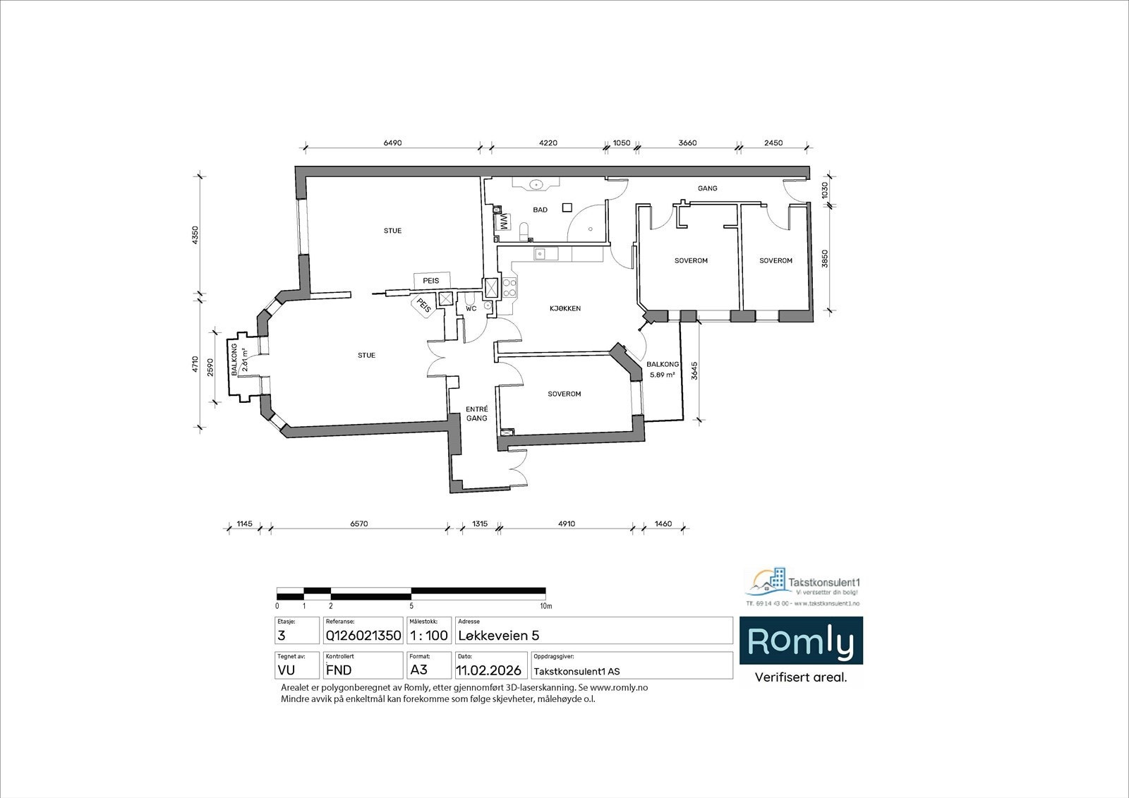 Plantegning. 3. etasje med heis. To innganger og mange muligheter Galleribilde