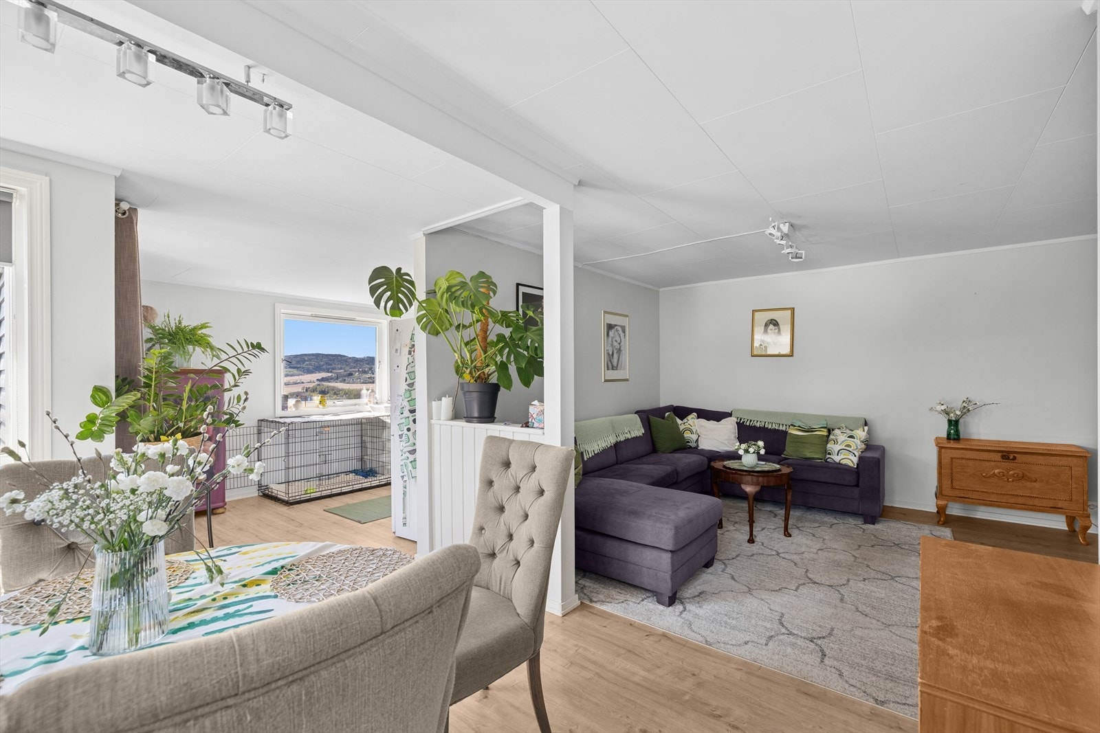 Stue/spisestue med åpen løsning mot kjøkkenet. Galleribilde