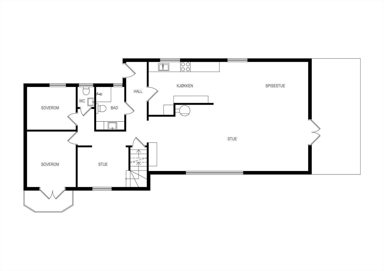 Skisse hovedplan - slik boligen fremstår i dag Galleribilde