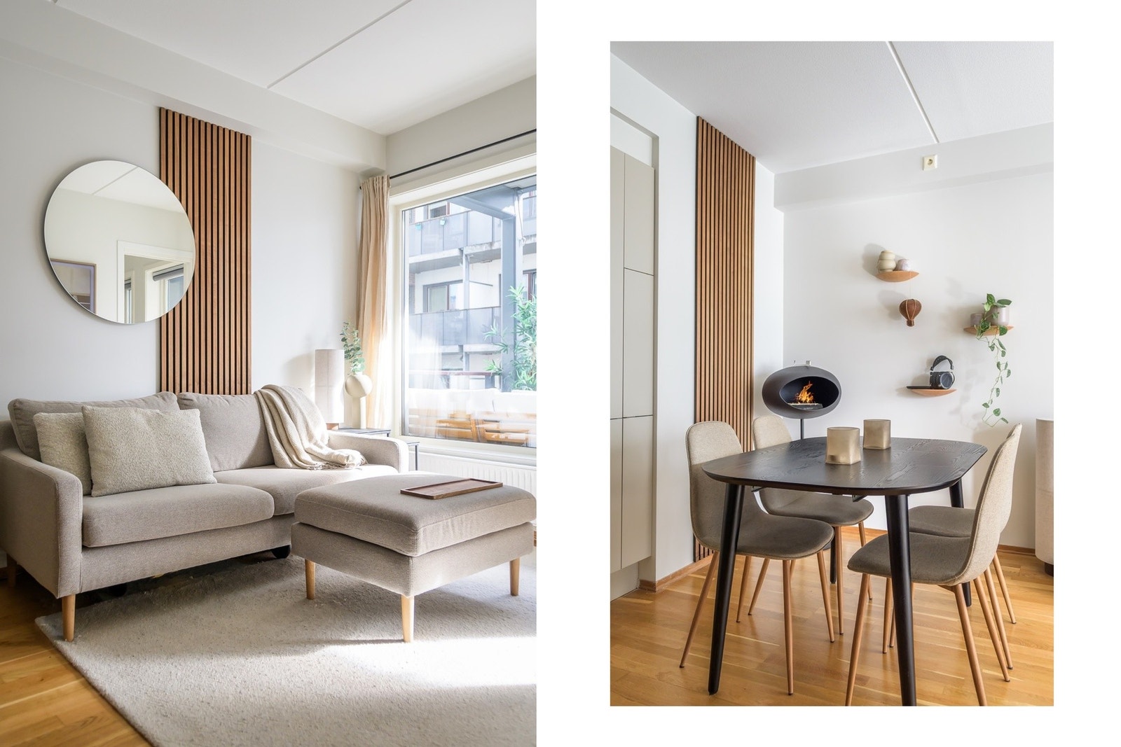 Tidsriktige materialvalg med parkett på gulv og lyse overflater bidrar til et moderne og harmonisk uttrykk Galleribilde