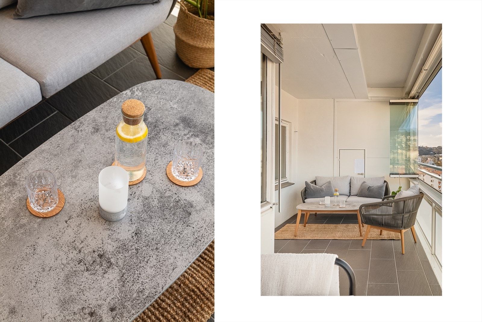 Balkongen har skyvbare vindusfelt som enkelt kan åpnes opp, slik at du kan nyte både sol, frisk luft og utsikt. Dette blir en naturlig forlengelse av stuen og et ekstra oppholdsrom som kan brukes hele året. Galleribilde