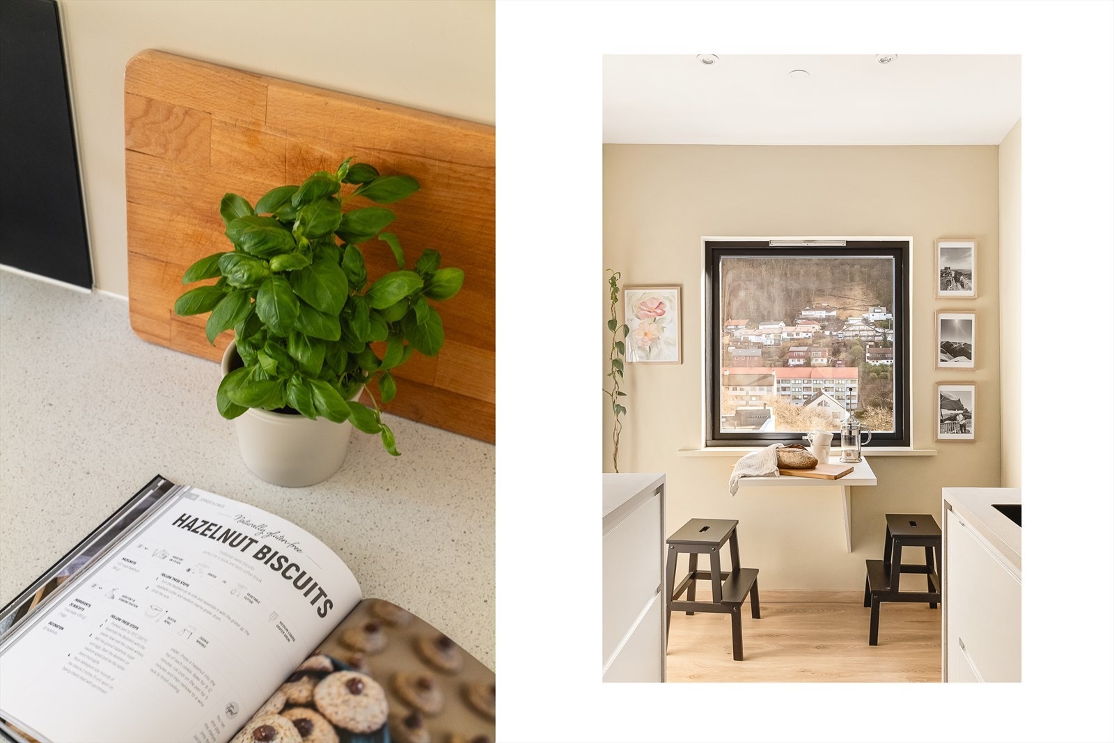 Ved vindu er det plass til lite kjøkkenbord med flott utsikt over nærområde og videre oppover mot Ulriken og Landåsfjellet. Galleribilde