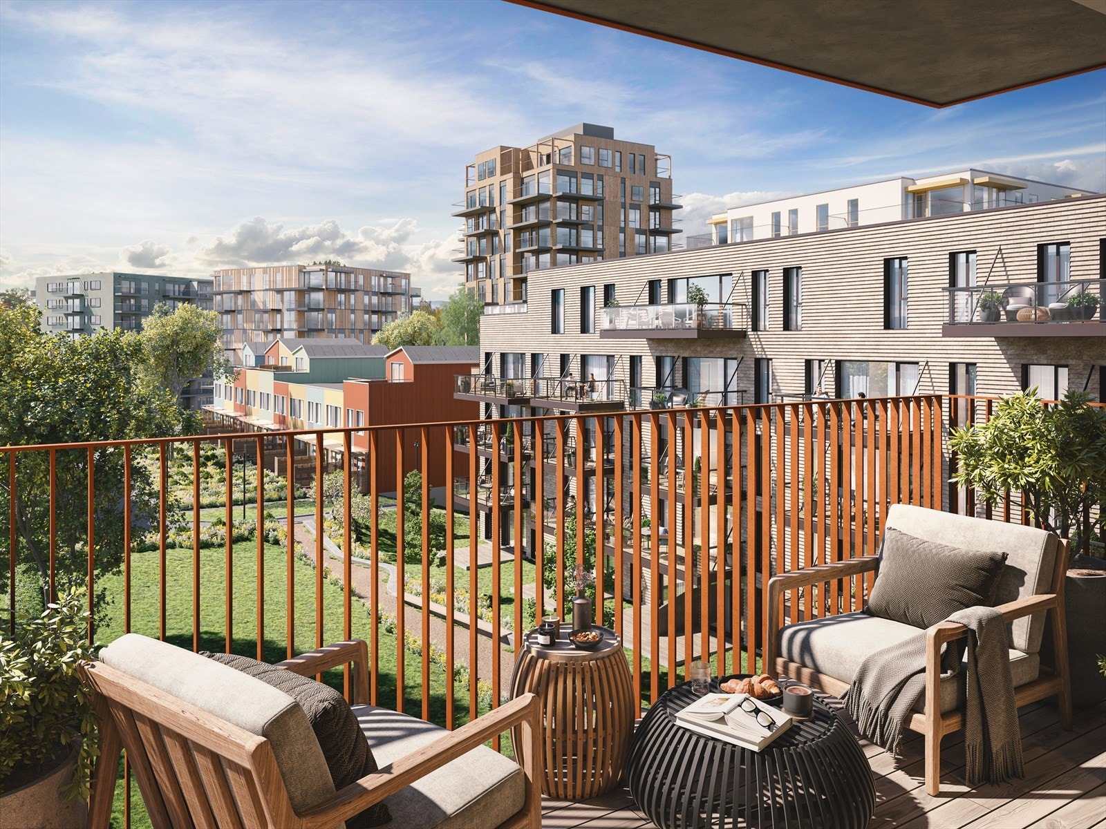 Illustrert utsikt fra balkong på annen leilighet (4.etg) Galleribilde